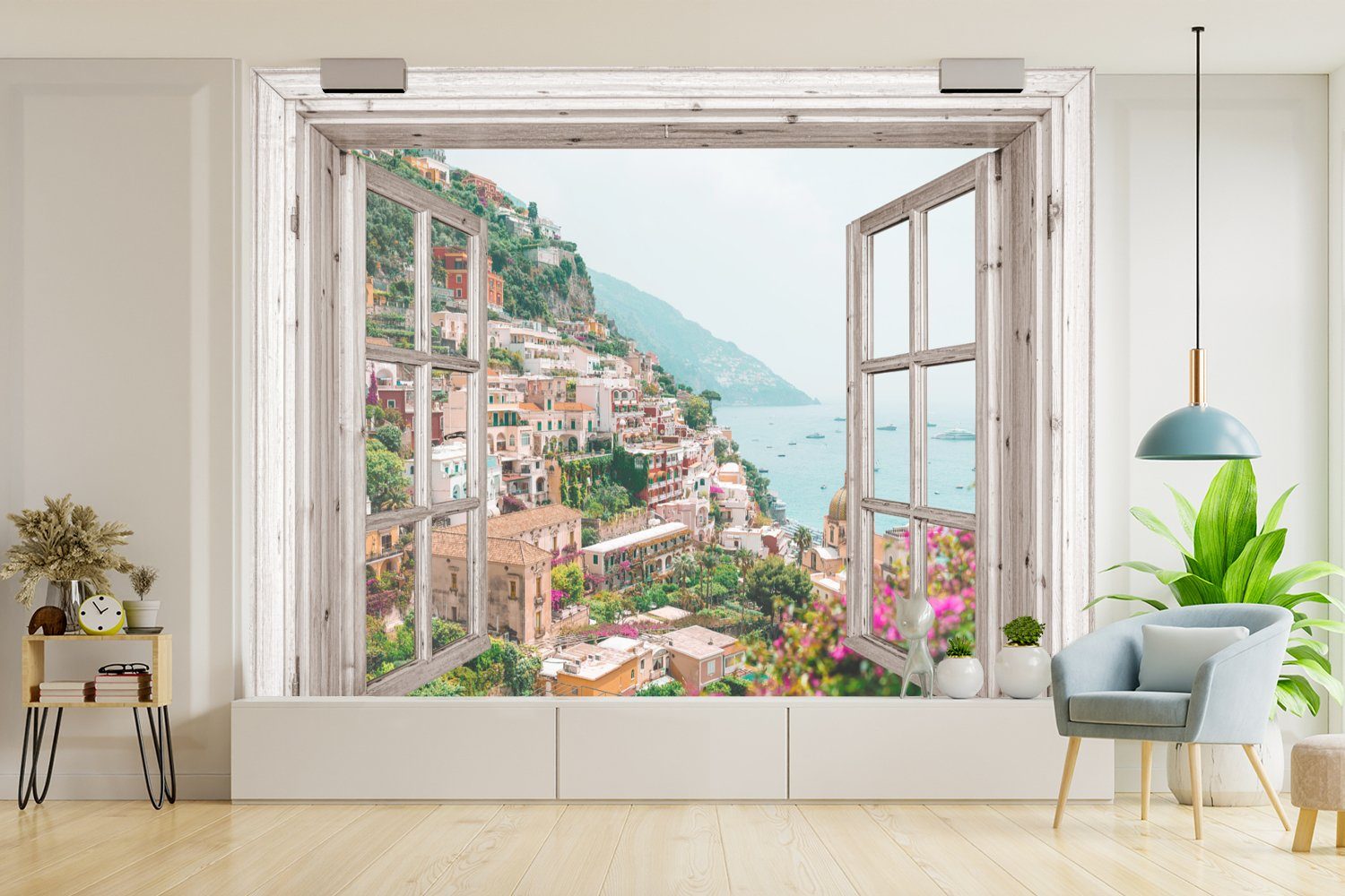 MuchoWow - Wallpaper Stadt (6 - Fototapete Küste Matt, St), Berge, Meer - bedruckt, Vinyl Schlafzimmer, Ausblick Italien Kinderzimmer, Tapete für Blumen - - - Wohnzimmer,