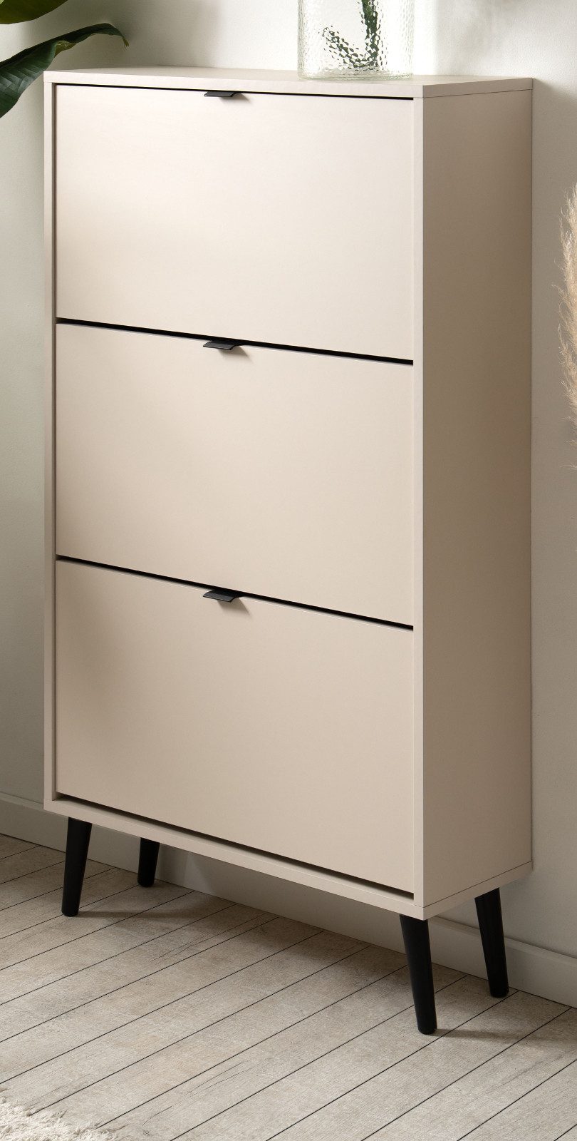 Furn.Design Schuhkipper Aldan (Schuhschrank in Samt, 70 x 125 cm), mit 3 Klappen / 6 Schuhfächer