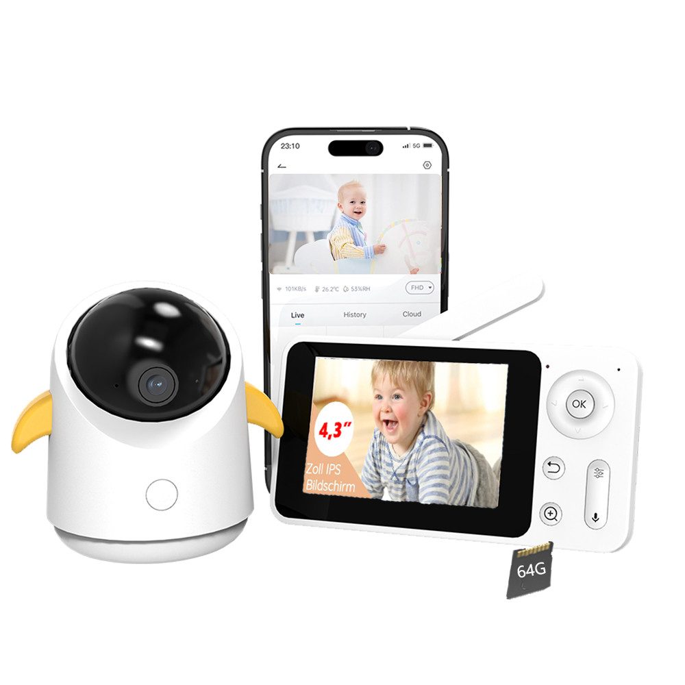 Babyphone 1080P Babyphone mit Kamera und APP 4,3 Zoll WLAN Video Babyfon