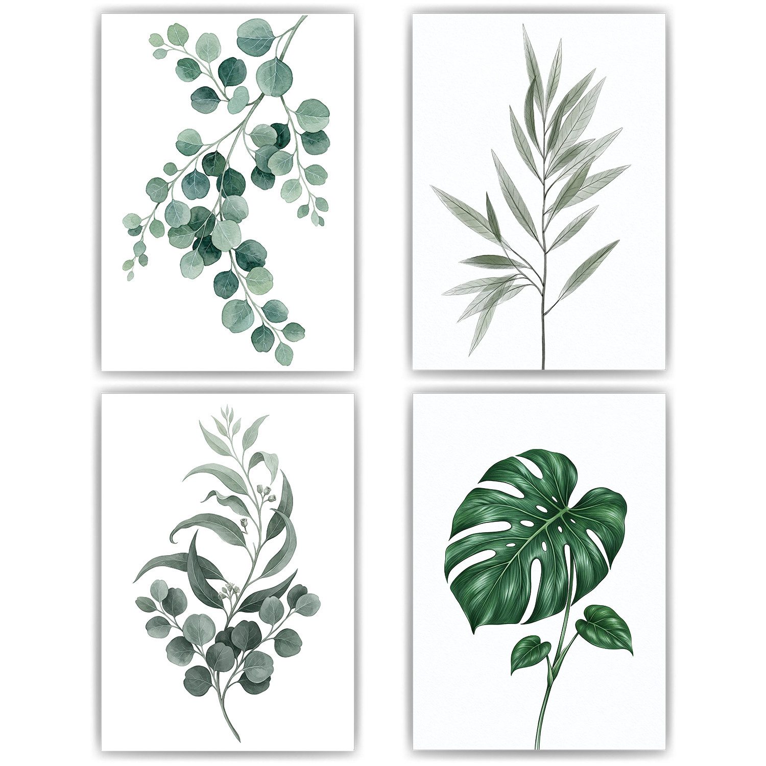 Tigerlino Poster Eukalyptus Monstera Poster 4er Set Botanische Grüne Wandbilder