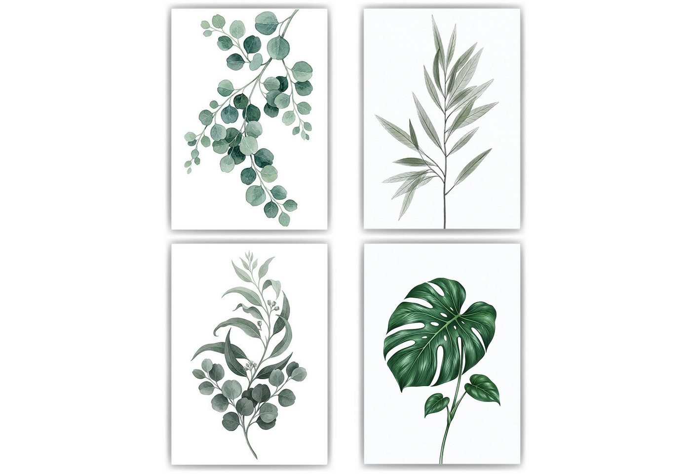 Tigerlino Poster Eukalyptus Monstera Poster 4er Set Botanische Grüne Wandbilder
