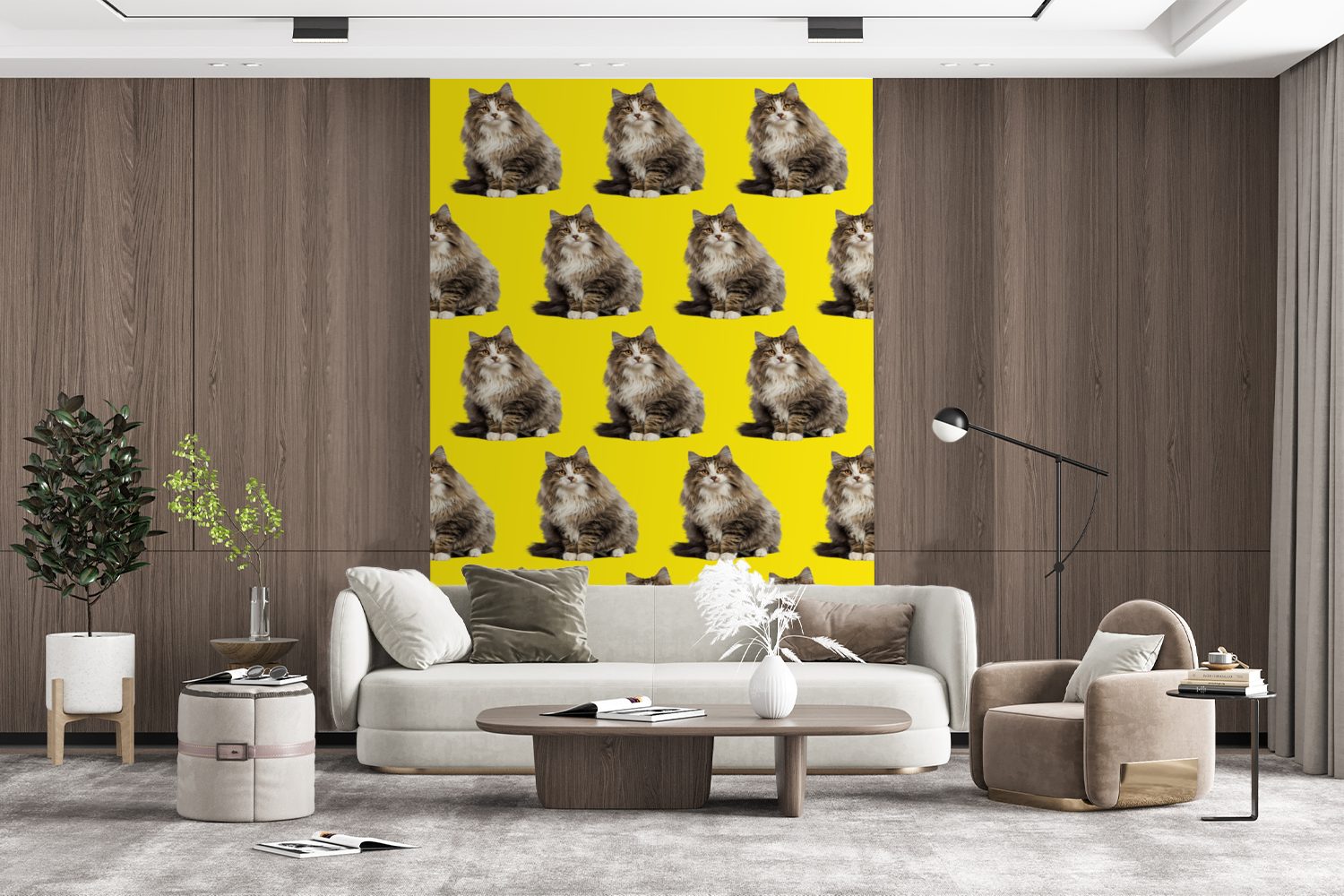- Vinyl Tapete Wohnzimmer, - Haustiere Wandtapete Matt, St), für Fototapete MuchoWow (3 Gelb Muster, Montagefertig bedruckt,