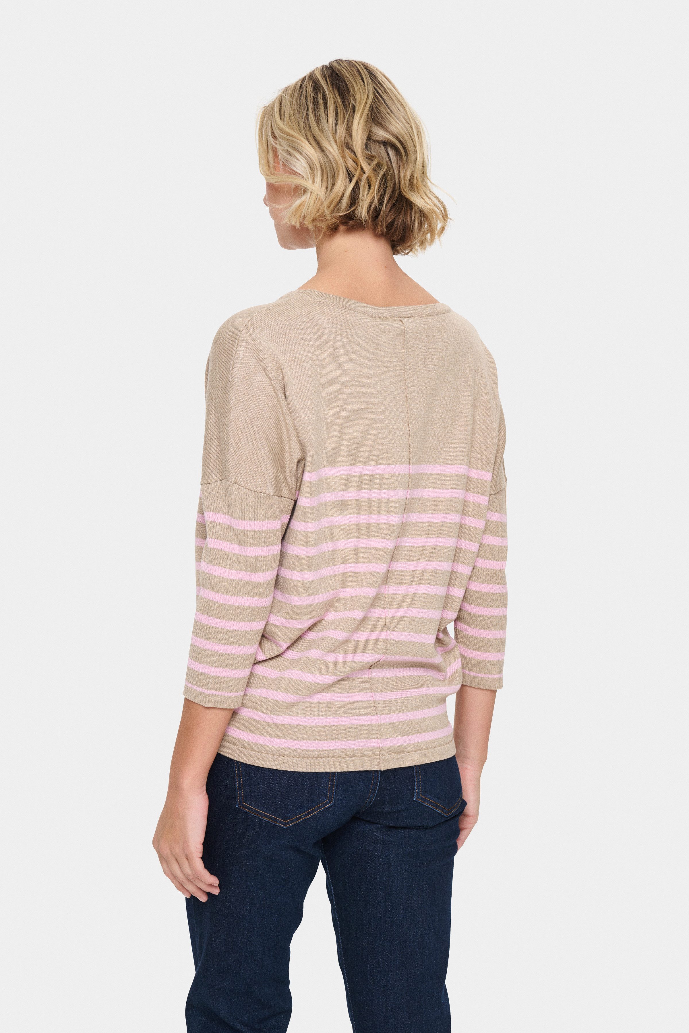 Saint Tropez Strickpullover MilaSZ R-neck Stripe Oversize Fit, Feinstrick, Viskosemischung