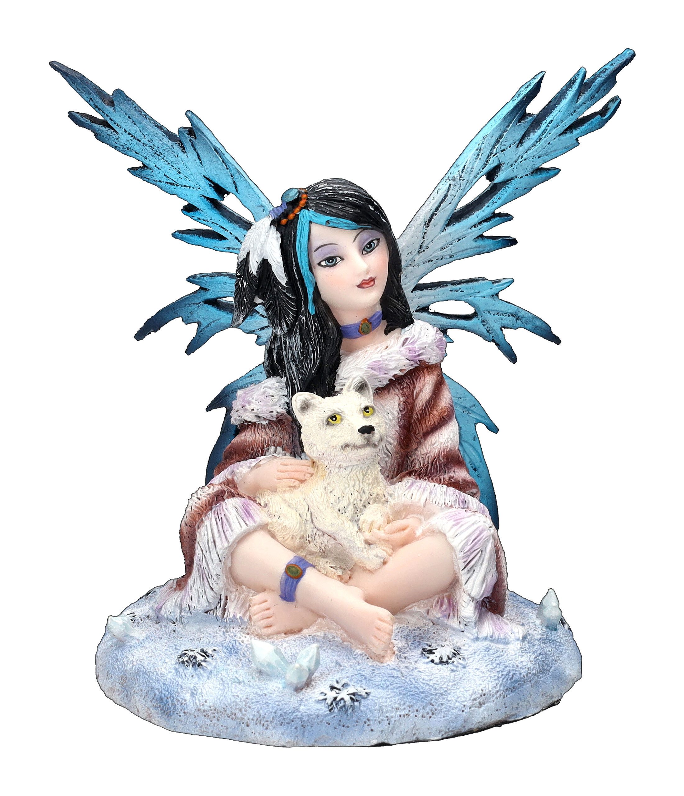 Figuren Shop GmbH Dekofigur Elfenfigur - Polara mit Babywolf - Feen Figur Dekoration Dekofigur