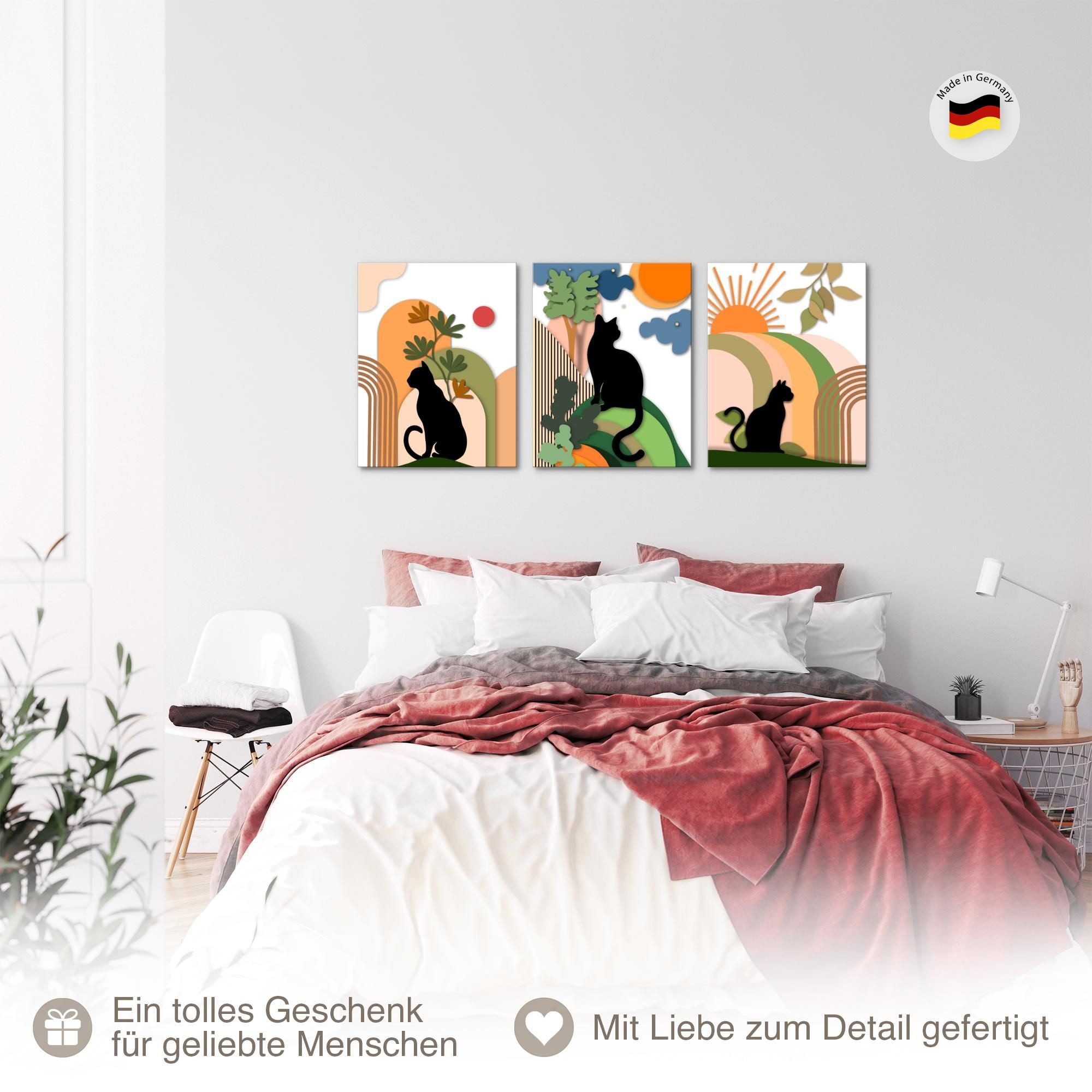 Novart Wandbild Katzen Abstrakt Modern Deko Bilder Beige Orange Wohnzimmer, Katzen – Bild 5 von 5