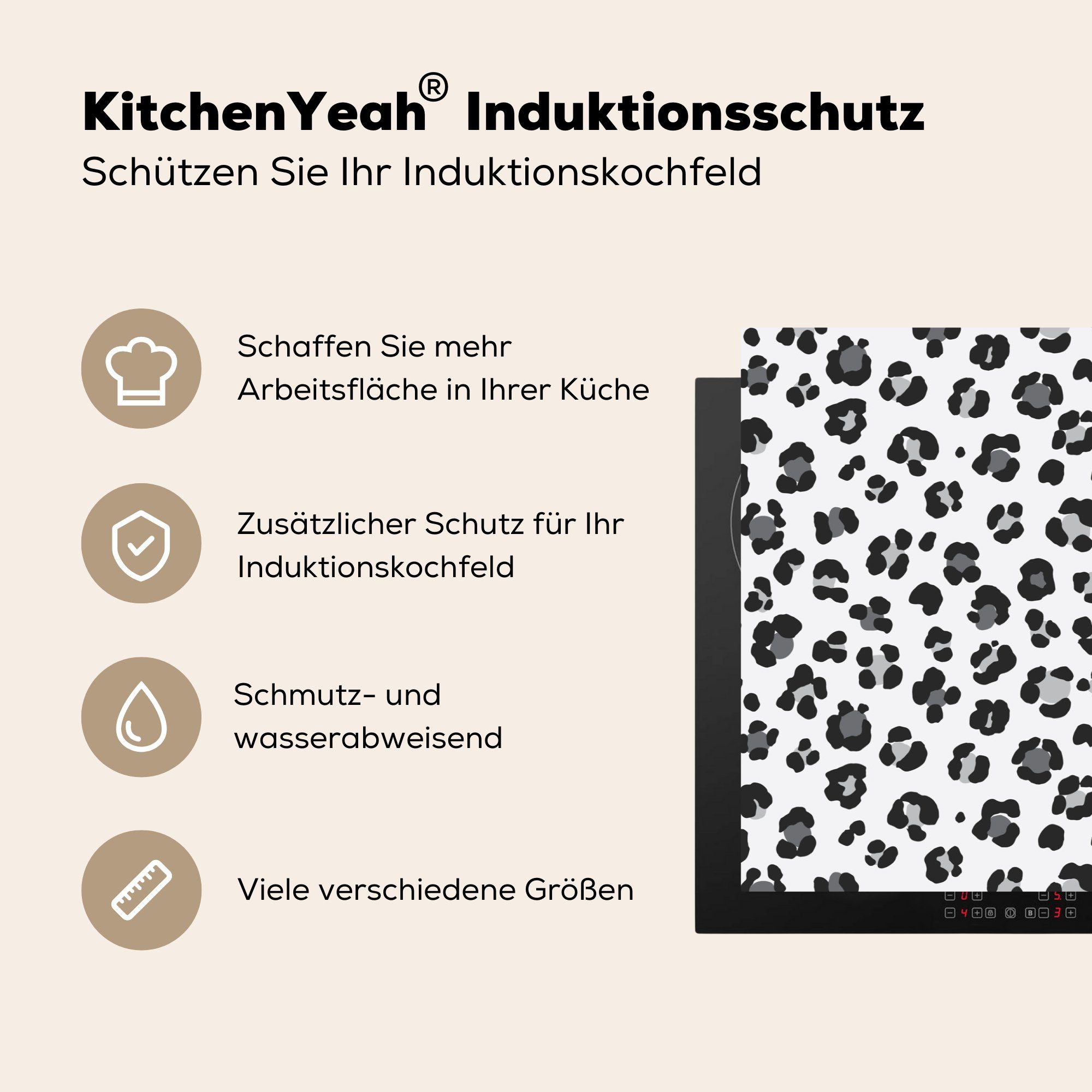 Vinyl, Panther Tierprint küche, - Herdblende-/Abdeckplatte tlg), MuchoWow - für (1 Induktionskochfeld Grau, Schutz Ceranfeldabdeckung cm, - die Schwarz 81x52