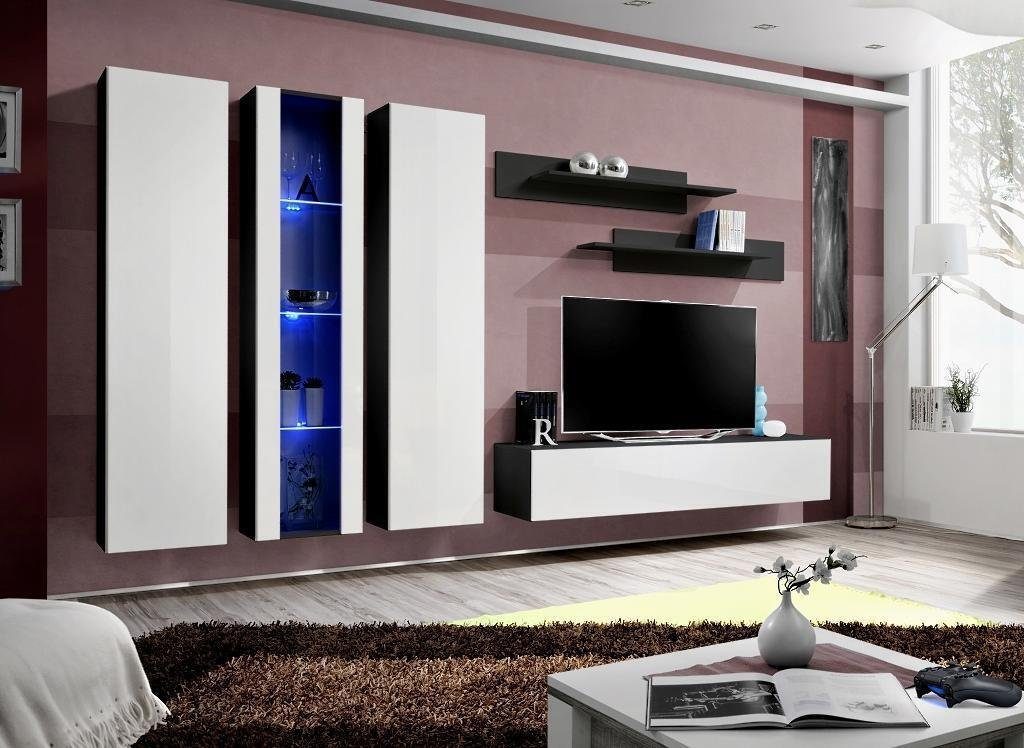 JVmoebel Wohnzimmer-Set Wohnwand Modern Vitrine TV-Ständer Wandschrank Wohnzimmer Wand Regale, (7-St), Made in Europa