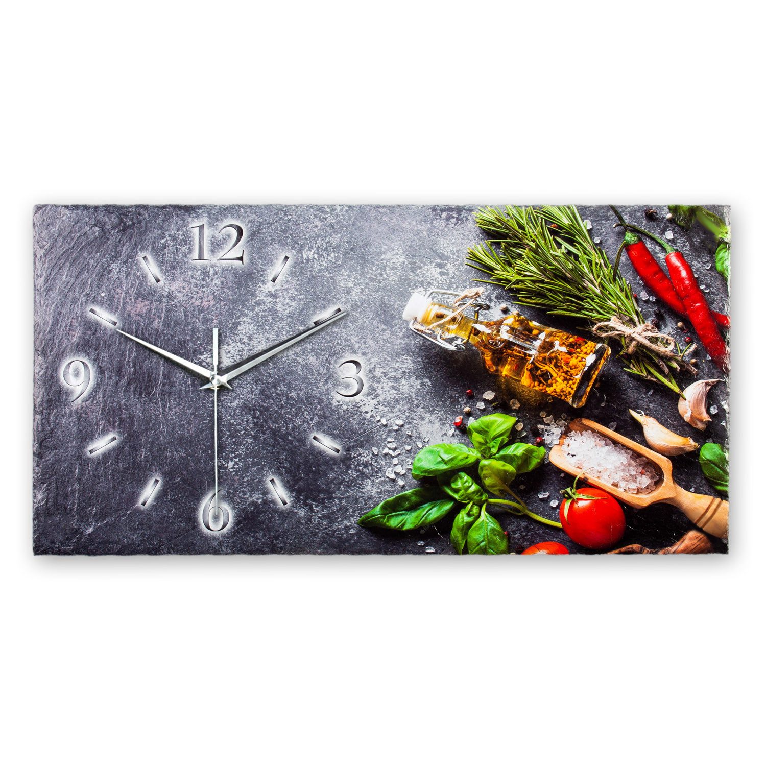 Kreative Feder Wanduhr Designer-Wanduhr aus Stein (Schiefer) mit flüsterlei günstig online kaufen