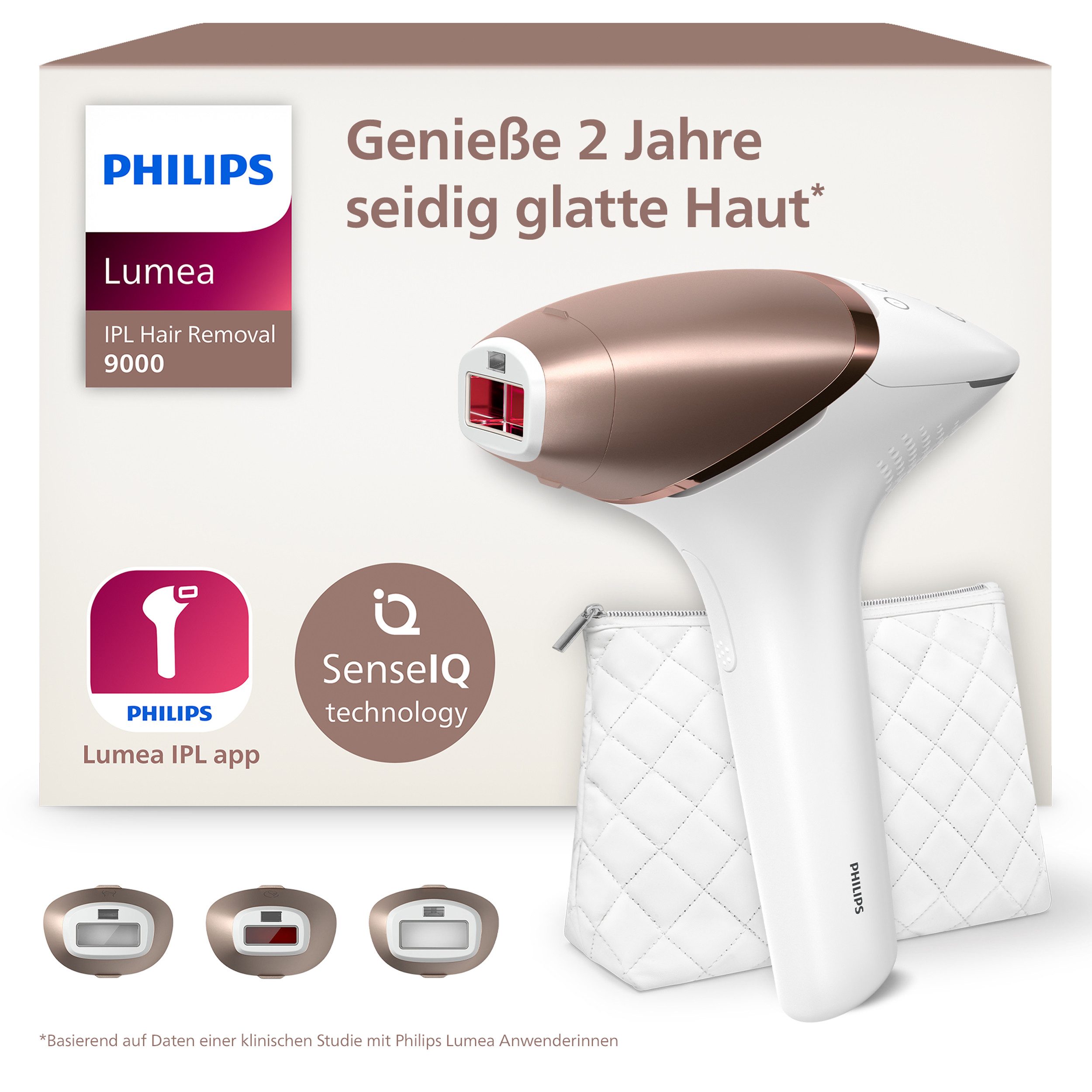 Philips IPL-Haarentferner Philips Lumea S9000 BRI955/00, 450.000 Lichtimpulse, 3 Aufsätze (Körper, Gesicht und Präzisionsaufsatz), kabellos
