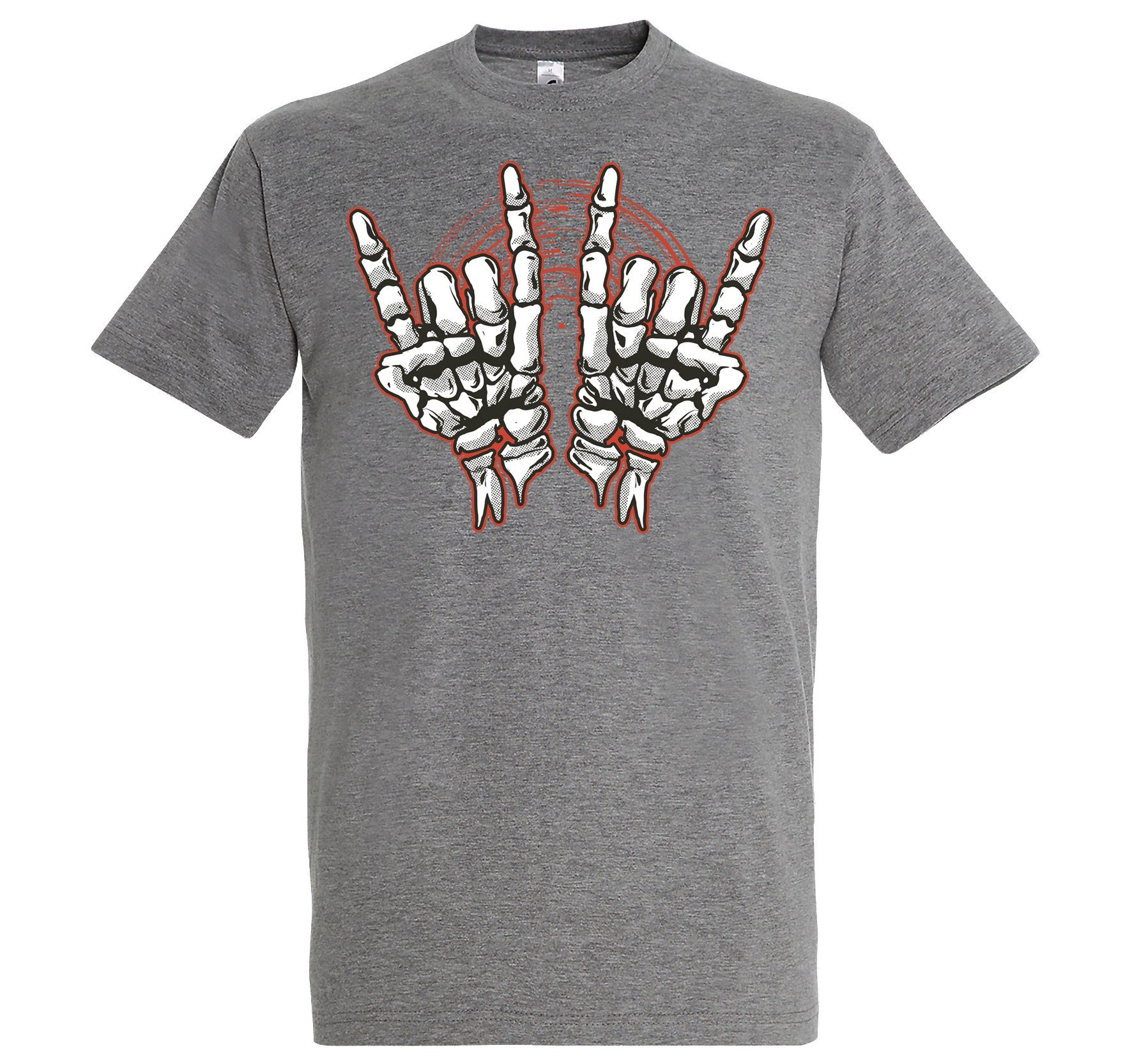 Youth Designz T-Shirt Skelett Hand Rock'n'Roll Herren T-Shirt Horror im Fun-Look mit Trendigem Frontdruck Grau