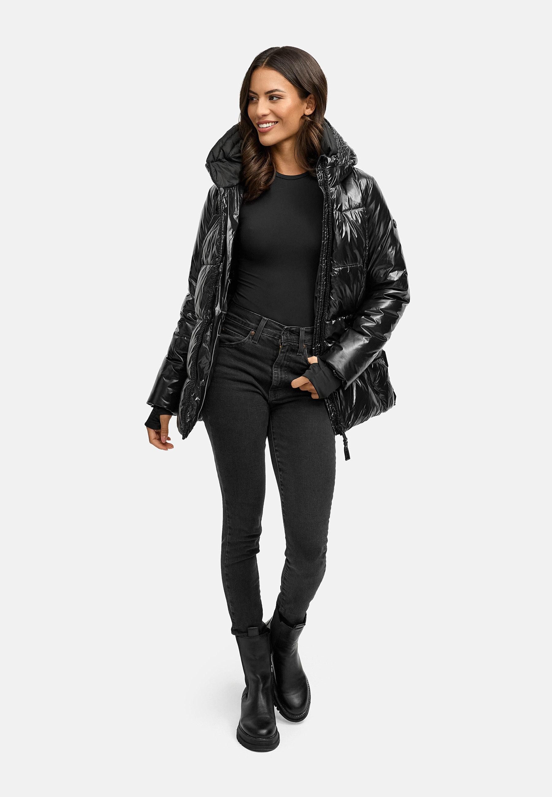 Navahoo Steppjacke Eisglanz 14 Glänzende Damen Winterjacke mit Taillengürtel
