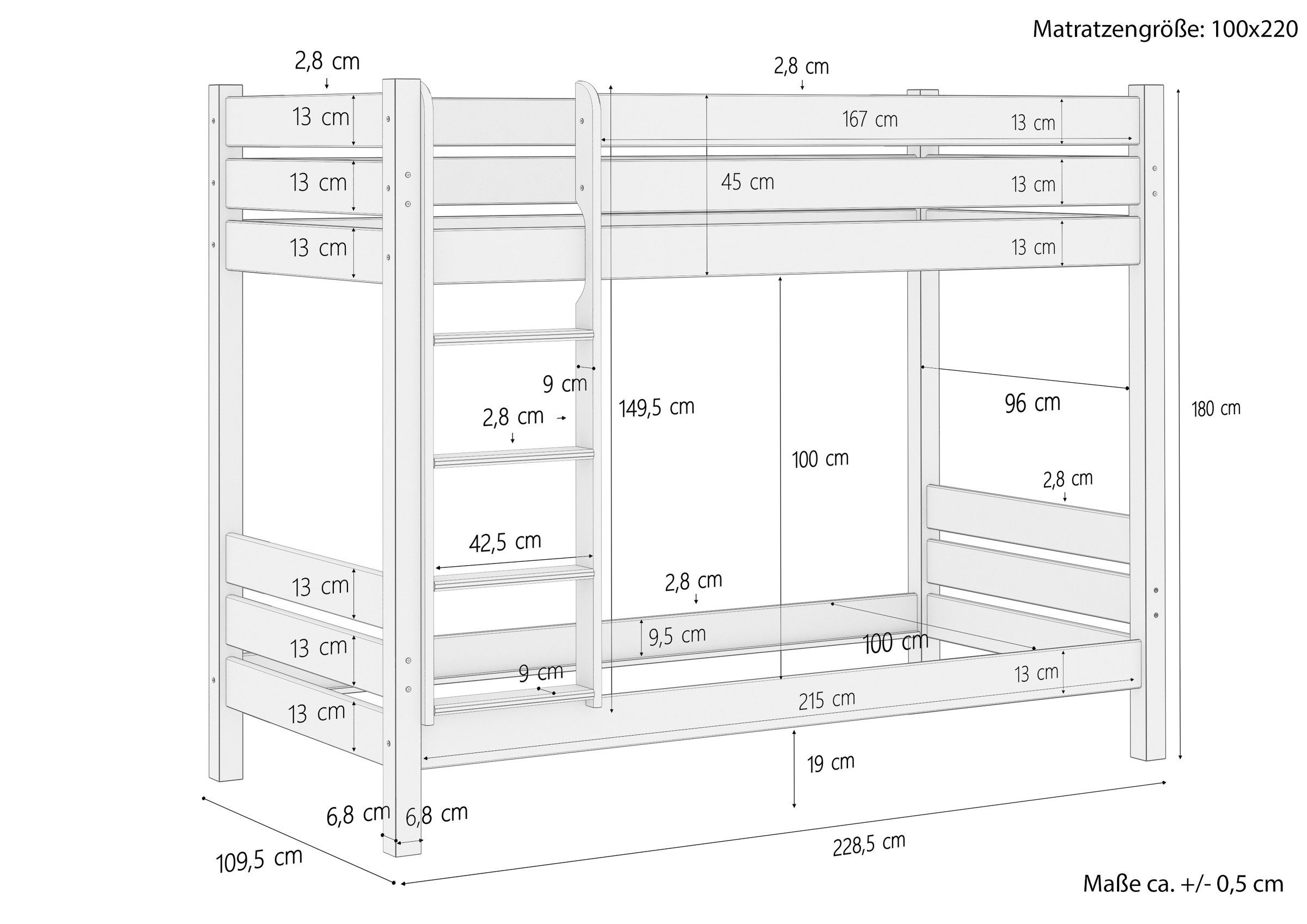 Matratzen Rollroste Etagenbett ERST-HOLZ 2 + Kiefer + Stockbett aus cm 100x220 Stabile 2