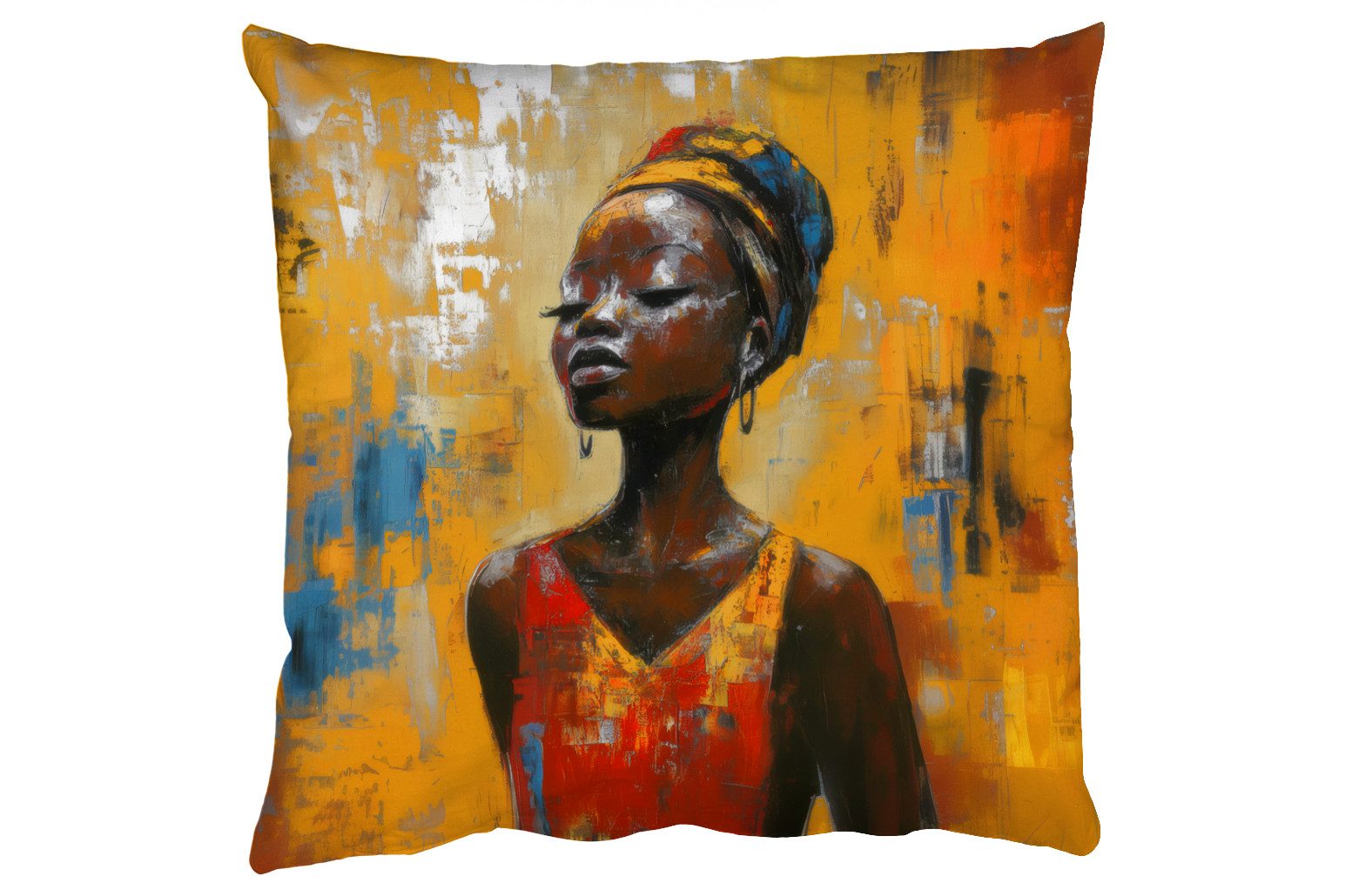 MuchoWow Dekokissen Frau - Augen - Pinselstriche - Gelb, Zierkissen, Deko Kissen mit Füllung, Sofakissen, 60x60 cm