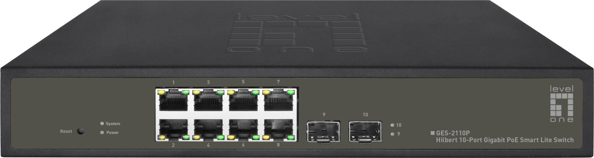 LEVELONE Switch 8x GE GES-2110P 2xGSFP 19" 130W 8xPoE+ Netzwerk-Switch