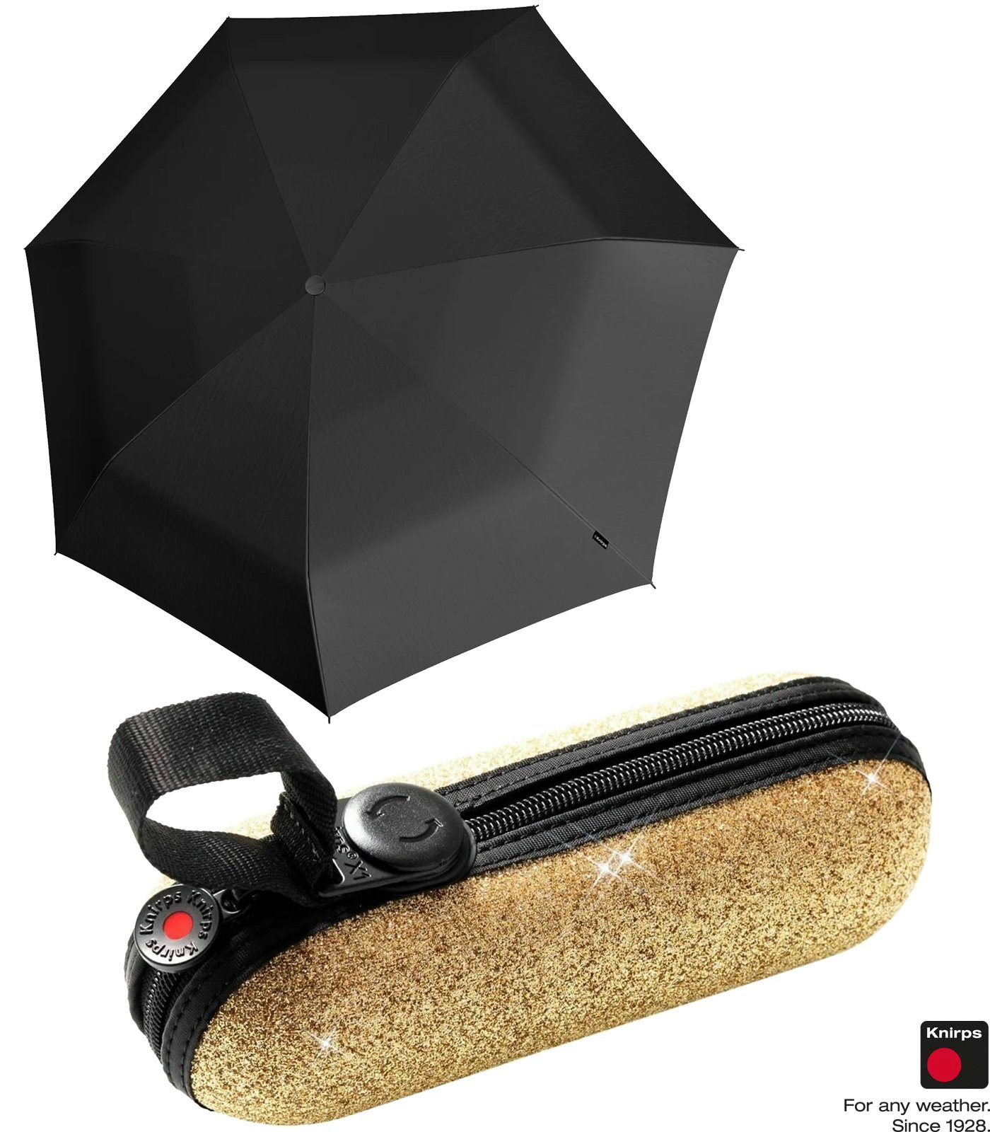 X1 gold - Knirps® Mini 2Glam, ecorepel-Technologie Super kleine, Taschenregenschirm leichte, kompakte der mit Begleiter