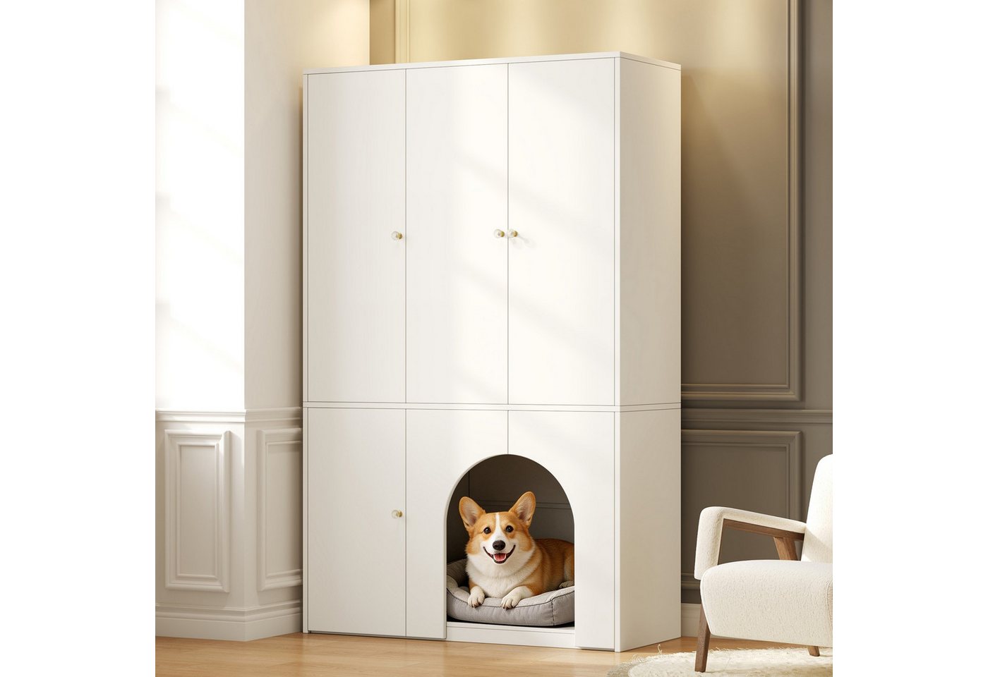 Flieks Kleiderschrank Hochschrank 120×50×200cm mit Haustierbereich und Kleiderstange