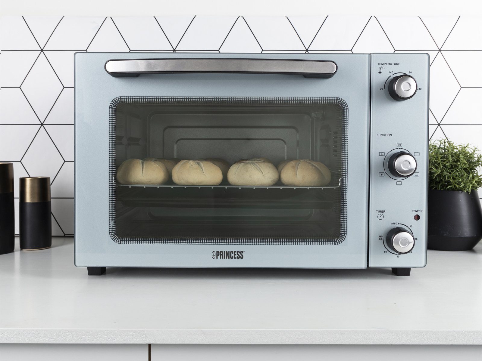 PRINCESS Minibackofen, Kleiner Tisch-Backofen Mini-Ofen mit 45L Umluft & Timer Pizzabackofen