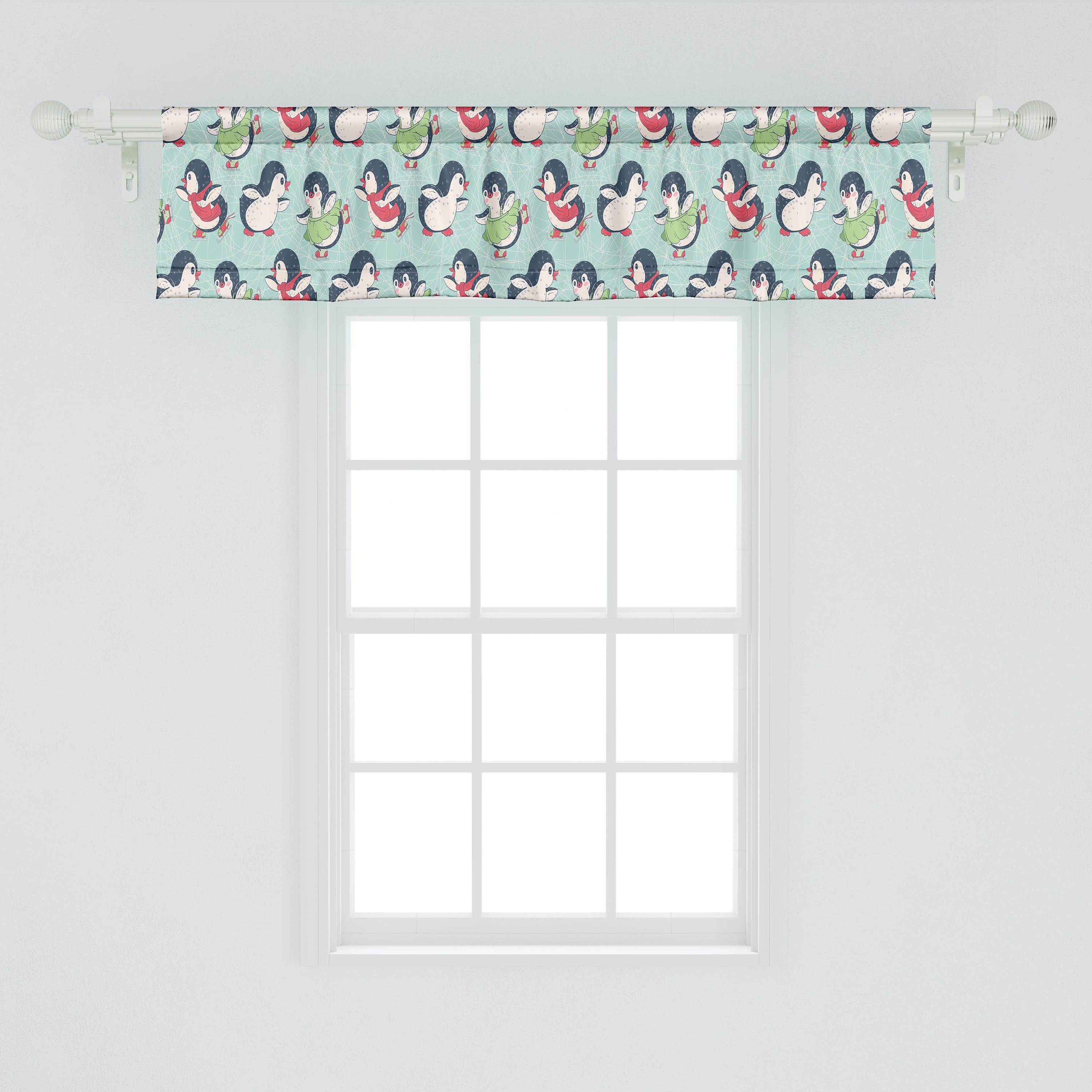 Vorhang für Tiere Dekor Arktis Stangentasche, Abakuhaus, mit Volant Microfaser, Küche Pinguin Schlafzimmer Schlittschuhlaufen Scheibengardine