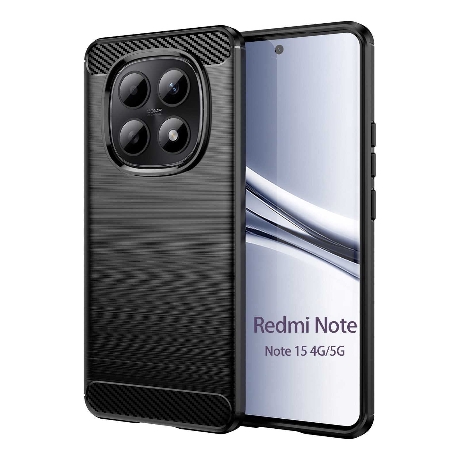 betterfon Handyhülle Handytasche Carbon Hülle für Xiaomi Redmi Note Back Cover TPU Case, Carbon-Look – stoßfestes Case mit Air-Cushion & Metall-Optik