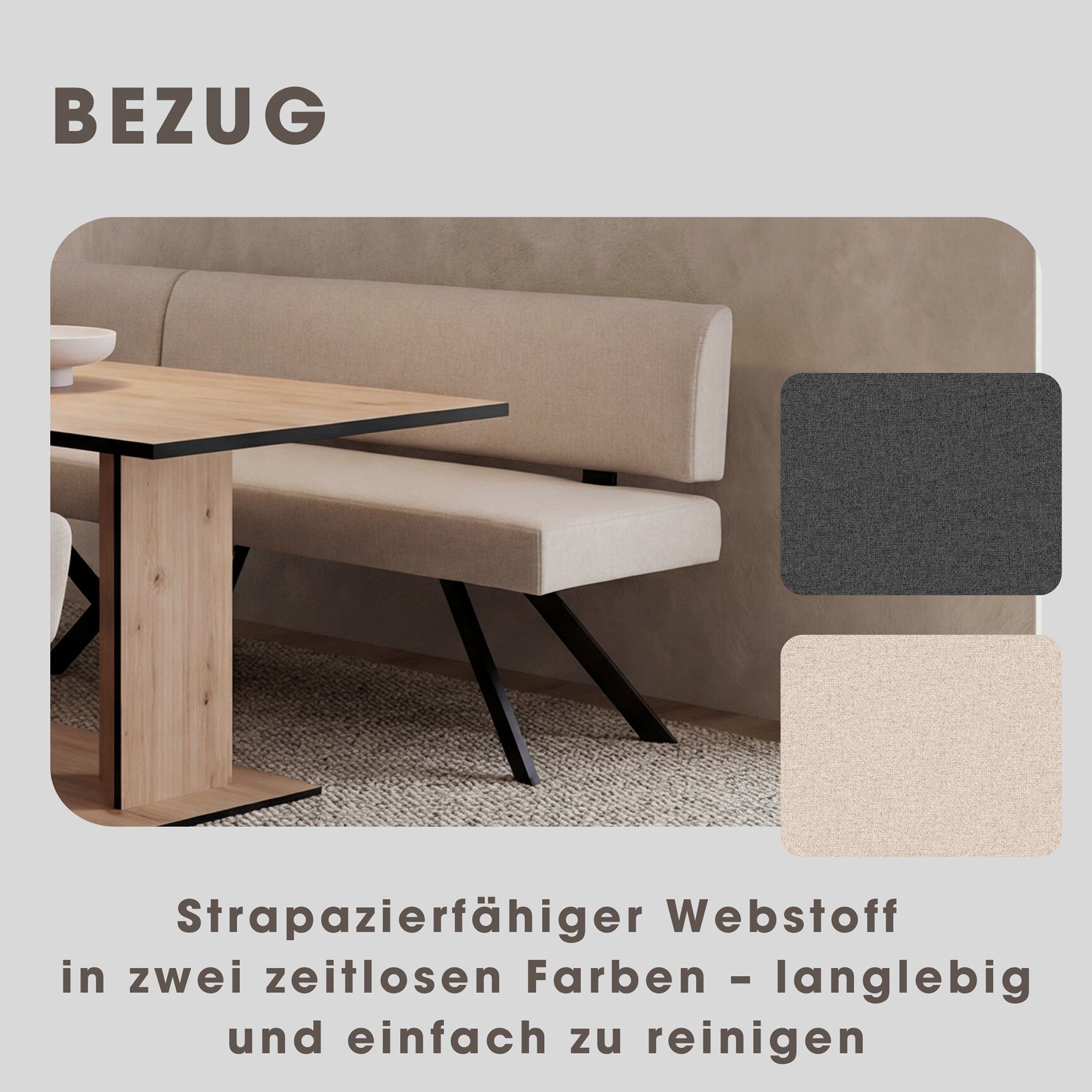 byLIVING Eckbank TORONTO, Webstoff, bis 160 kg, Taschenfederkern, 4-Fußgestell, 3 Sitzplätze