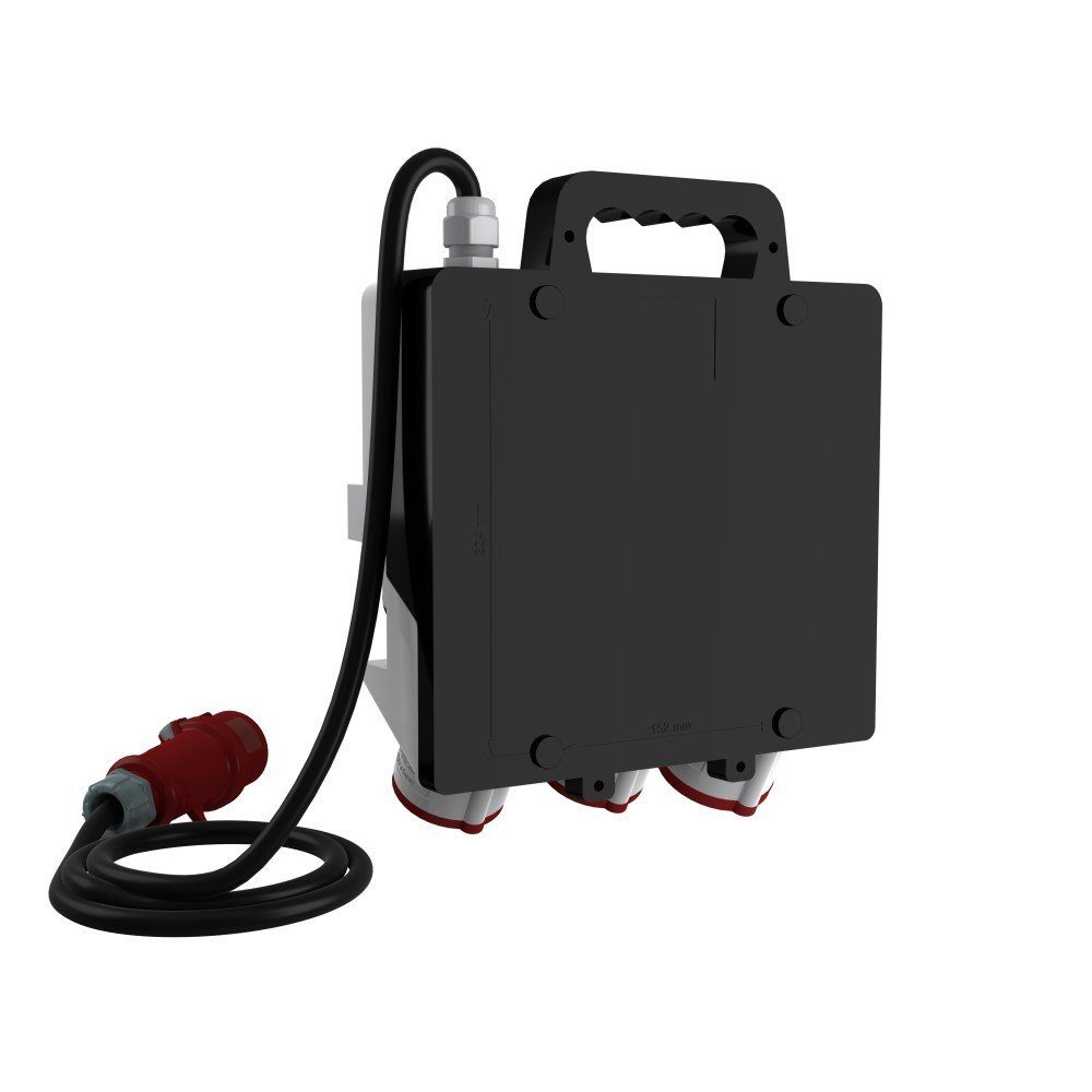 Doktorvolt Stromverteiler 32A 2x16A 4x230V TR-S SKH mit Kabel mit Mennekes Dosen Steckdosenverteiler 7-fach (1 x LSS C32 10kA 3P, 2 x LSS C16 10kA 3P, 2 x LSS C16 1P 10kA), ausgestattet mit Mennekes-Steckdosen