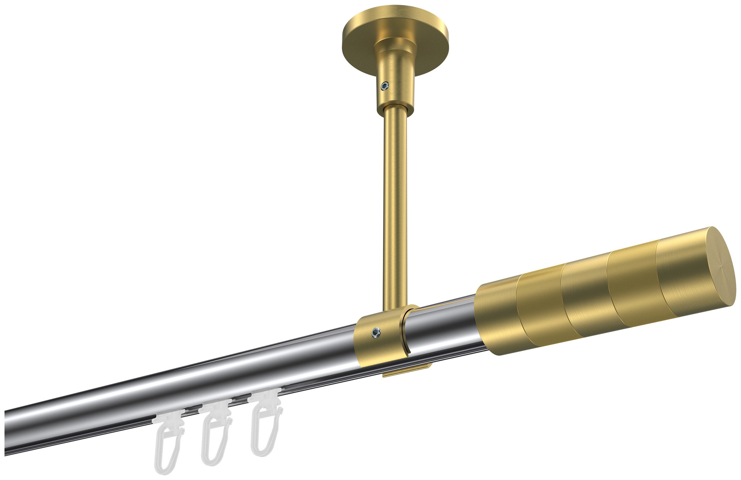 INTERDECO Innenlaufschiene Sonette Mavell, Ø 20 mm, 1-läufig, Fixmaß, kürzbar, Deckenmontage, Aluminium, Chrom / Messing-Optik / Bicolor