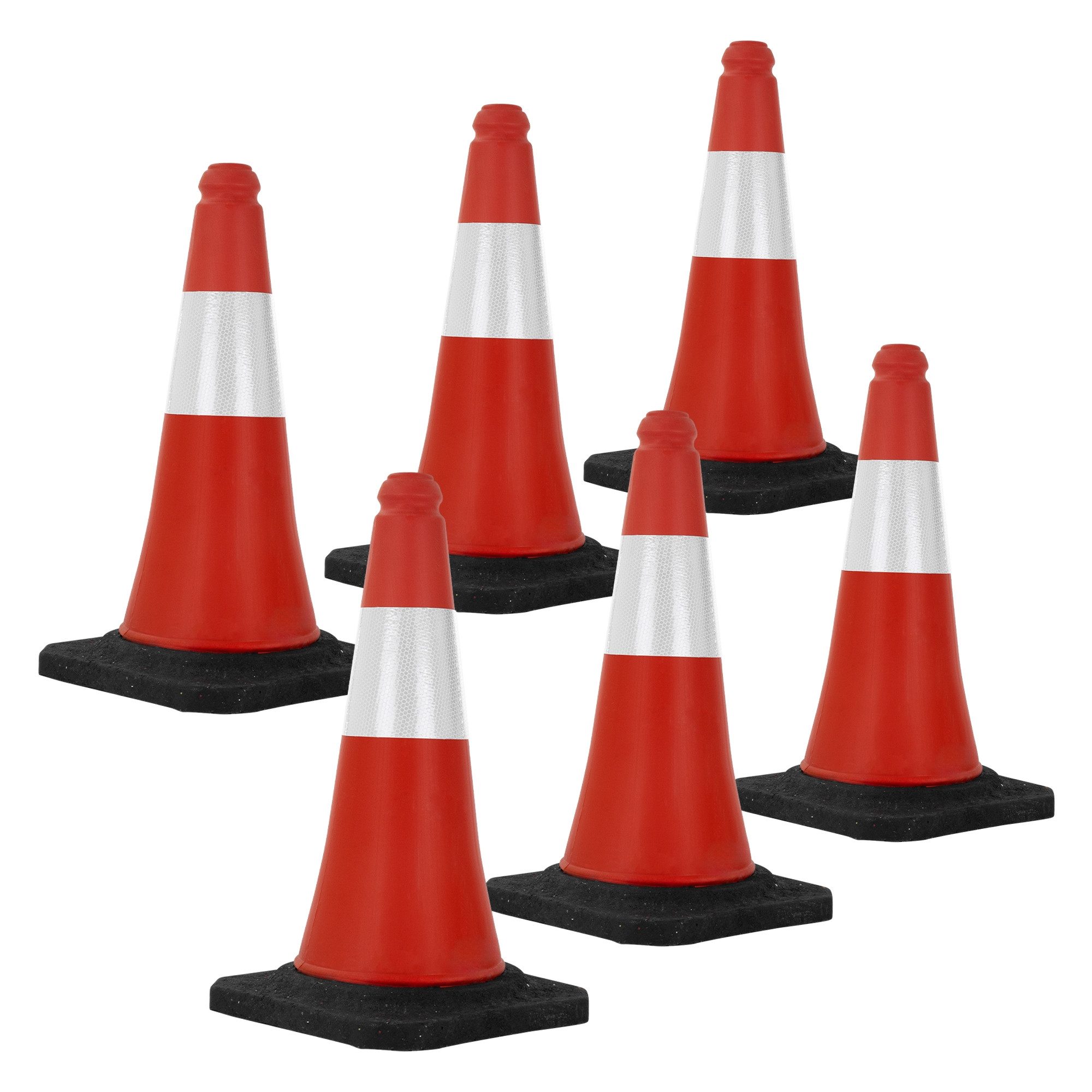 ECD Germany Warndreieck Verkehrsleitkegel aus PVC mit Weiß reflektierenden Streifen Leitkegel, 6-tlg., Verkehrskegel Pylone 51cm Warnleitkegel Warnkegel Markierungskegel
