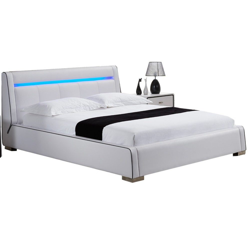Xlmoebel Polsterbett Design Leder Bett Doppel Modernes Hotel Luxus Schlafzimmer (1-tlg., Polsterbett Leder Weiß), Made in Europa