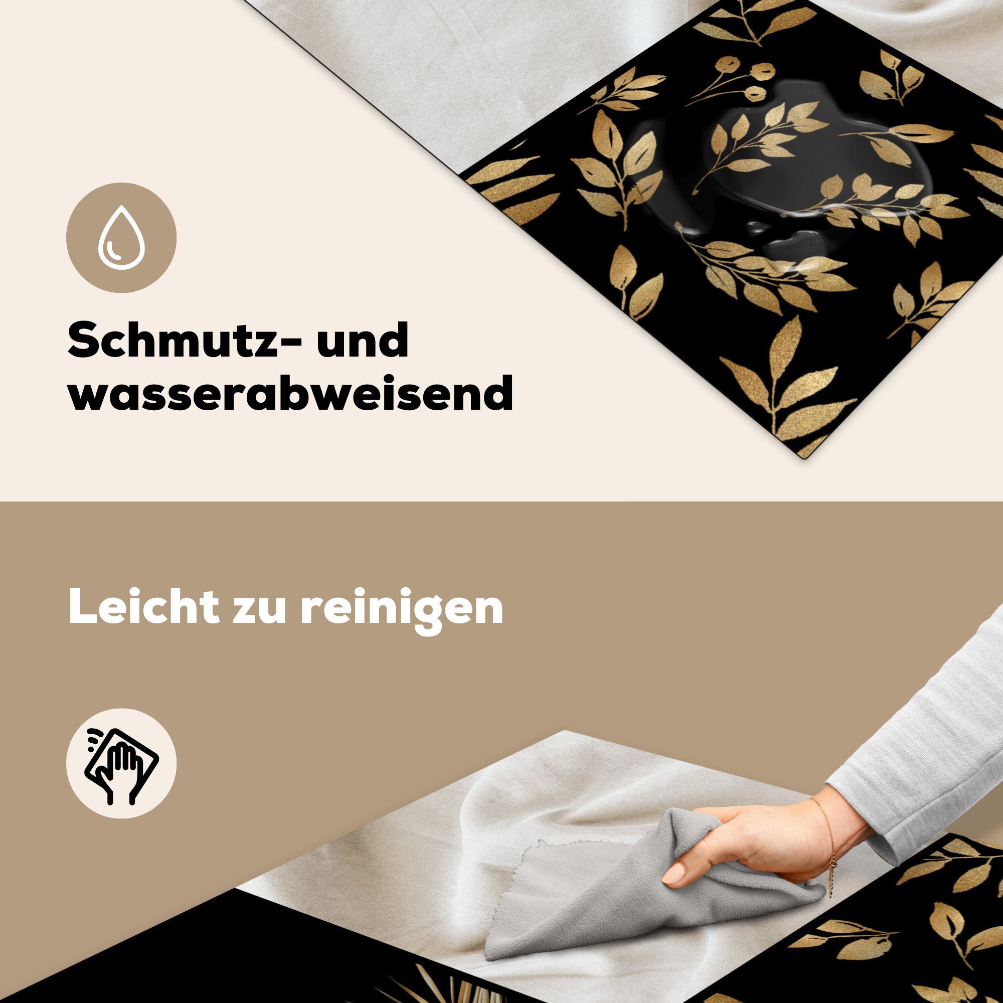 - (1 für Schwarz Herdblende-/Abdeckplatte - 78x78 - Ceranfeldabdeckung, MuchoWow cm, Tiger Arbeitsplatte Weiß, küche Gold Vinyl, tlg),