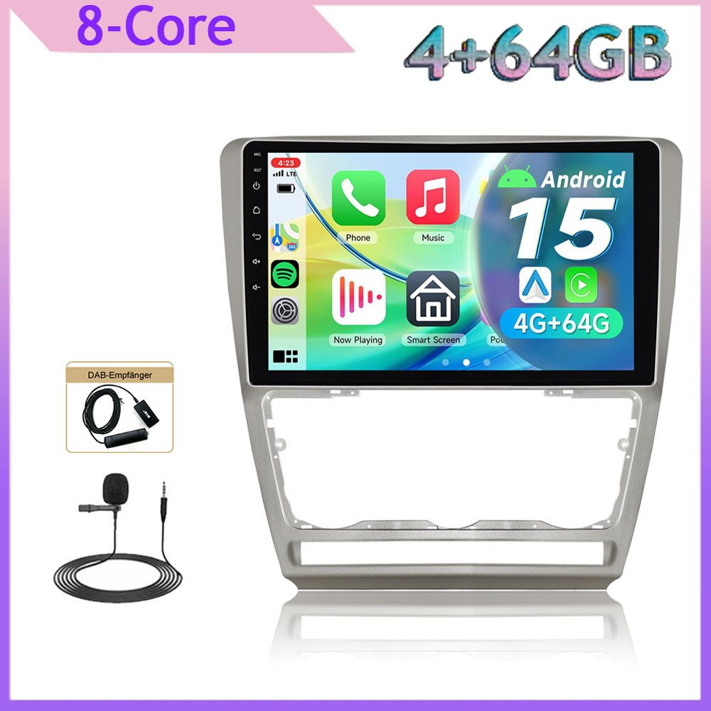 A-Sure 8-Core 10.1" Für Skoda Octavia 2 2004-2013 Apple Carplay Android Auto Autoradio (Digitalradio (DAB), FM, RDS, DSP, 4+64GB, USB)