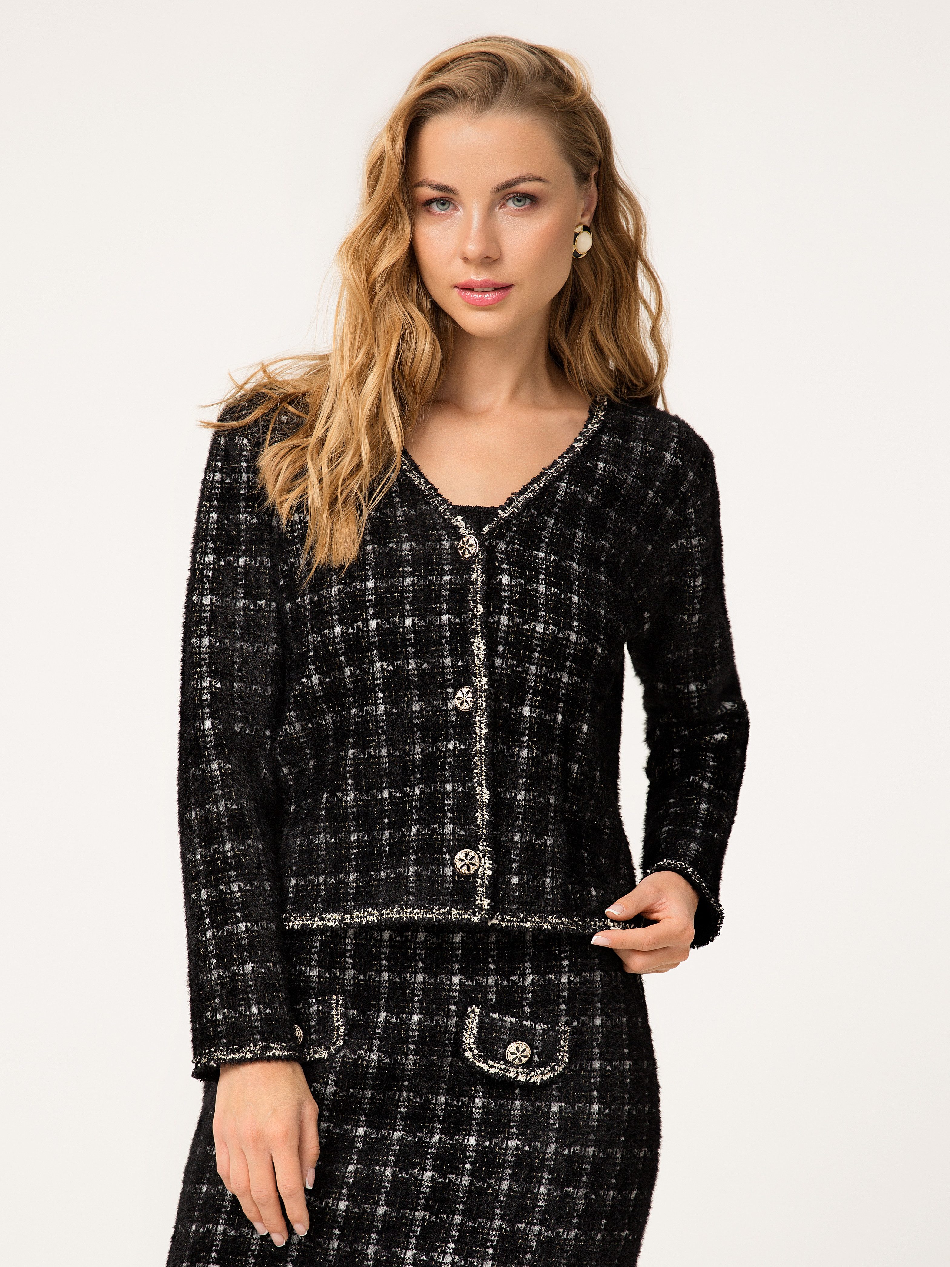 Passioni Bouclèjacke aus strukturiertem Karostrick