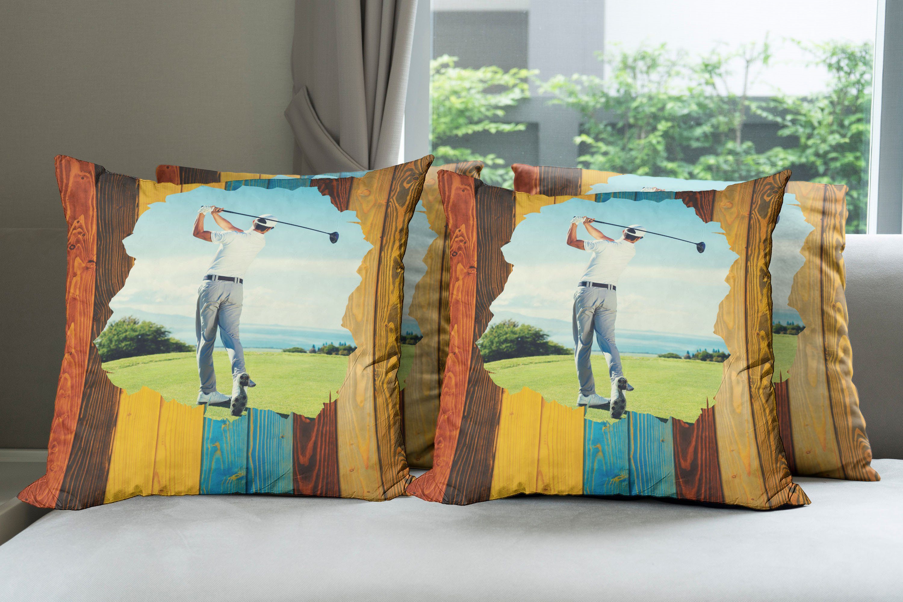Digitaldruck, Golfer Wolf (4 Doppelseitiger Mann Modern Abakuhaus von Holz aus Accent Rückansicht Kissenbezüge Stück),