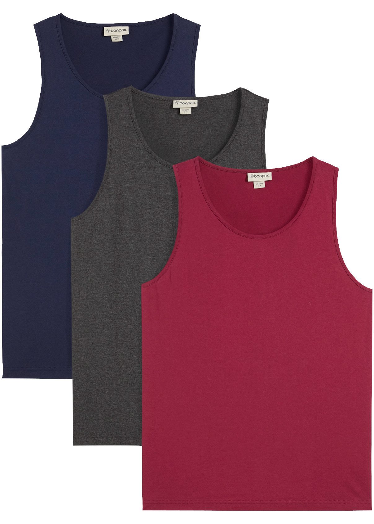 bonprix Tanktop (Packung, 3-tlg., 3er) Regular Fit, Rundhalsausschnitt