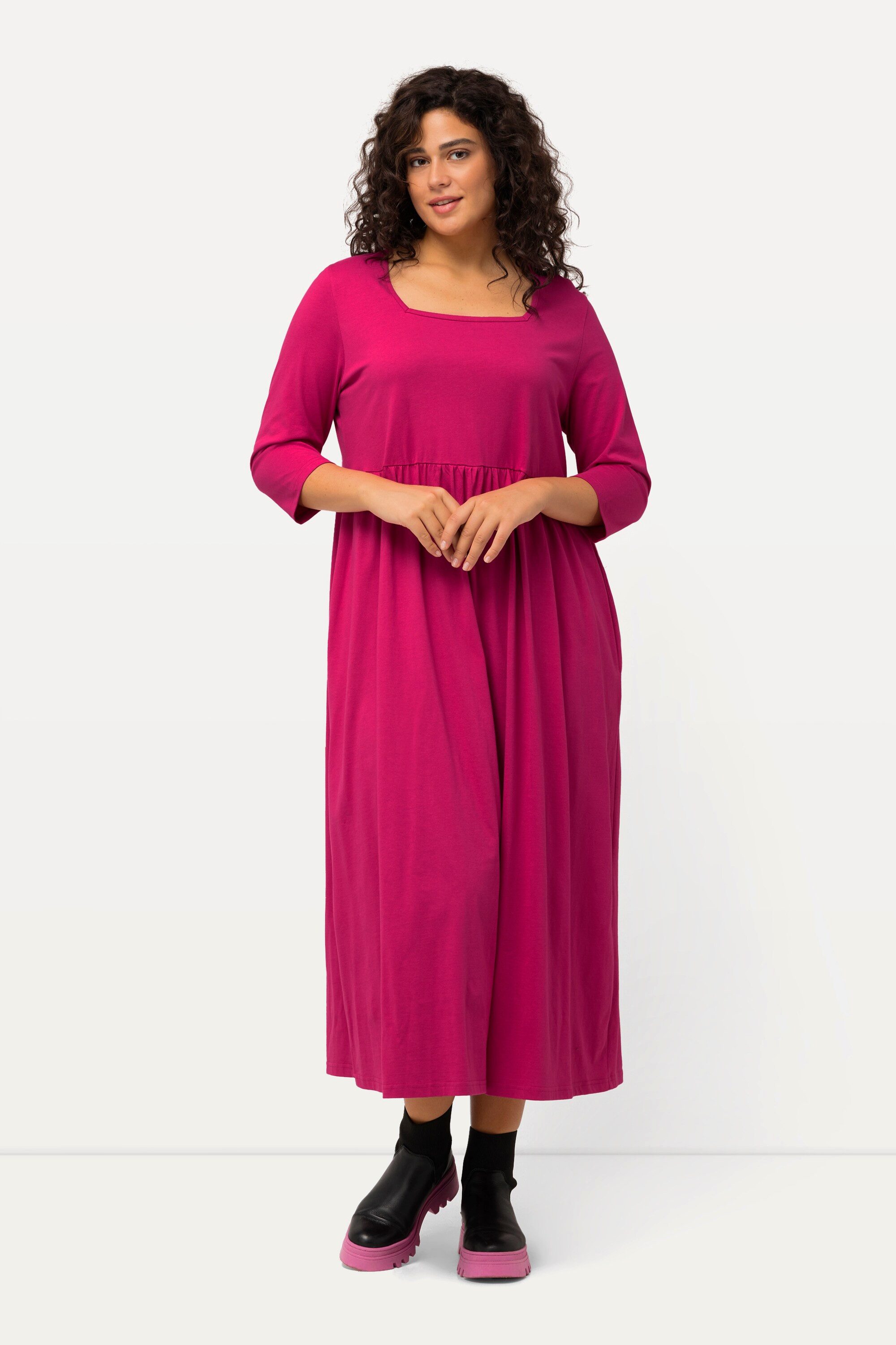 Ulla Popken Maxikleid Jerseykleid A-Linie Carré-Ausschnitt günstig online kaufen