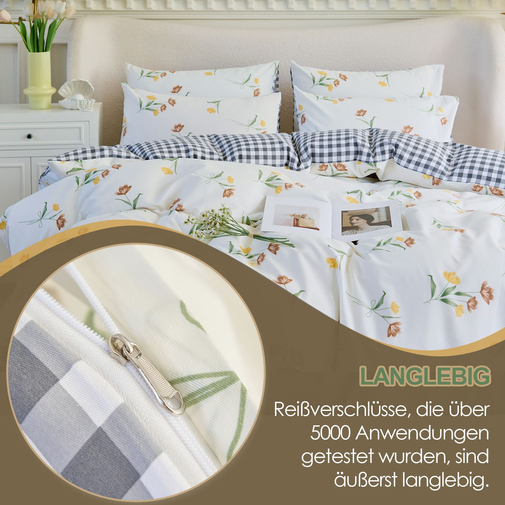 KEAYOO Bettwäsche Blumen Bettäwsche, 2 teilig, Landhausstil Baumwolle Bettw günstig online kaufen