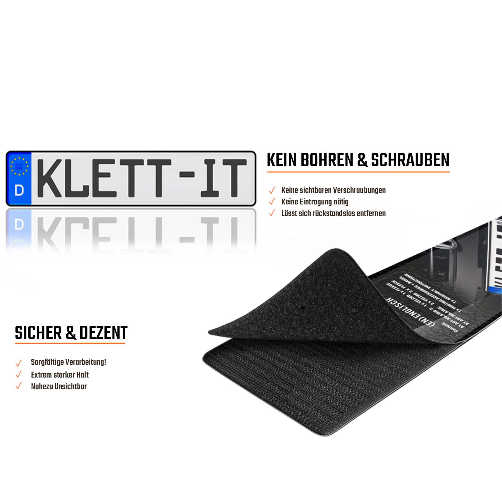 KLETT-IT Kennzeichenhalter für Auto rahmenlos Klett Original Klett-IT®, (1 Stück) – Bild 3 von 5