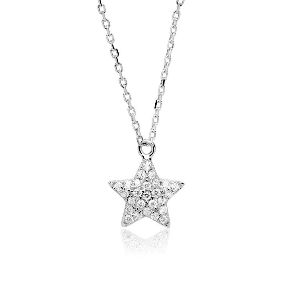 Unique Silberkette Mit funkelndem Stern mit Zirkoniasteinen in weiß und rosa SN0339