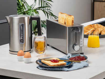 PRINCESS Toaster, 1 langer Schlitz, 1050 W, Frühstück-SET Langschlitz Toastmaschine & 1,7 Liter Wasserkocher mit Temperatur-Einstellung