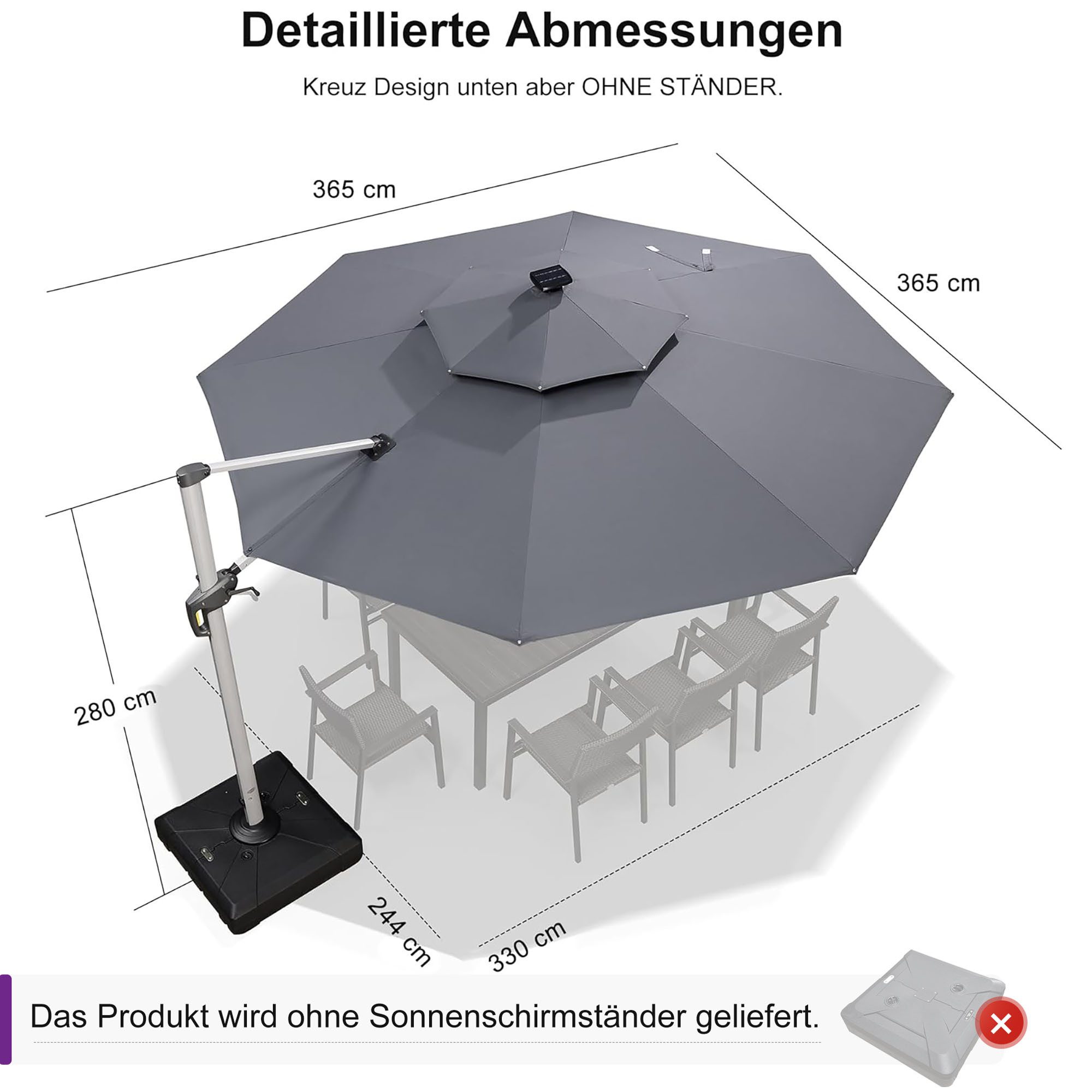 PURPLE LEAF Ampelschirm Runder Außenbereich Sonnenschirm, günstig online kaufen