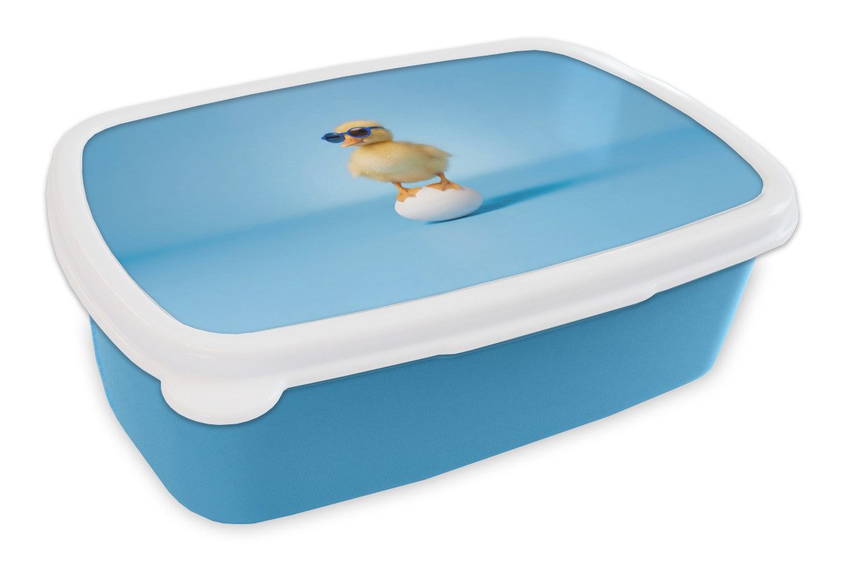 MuchoWow Lunchbox Ducky - Sonnenbrille - Ei - Blau, Kunststoff, (2-tlg), Brotdose, Lunchbox, Brotbox für Kinder und Erwachsene
