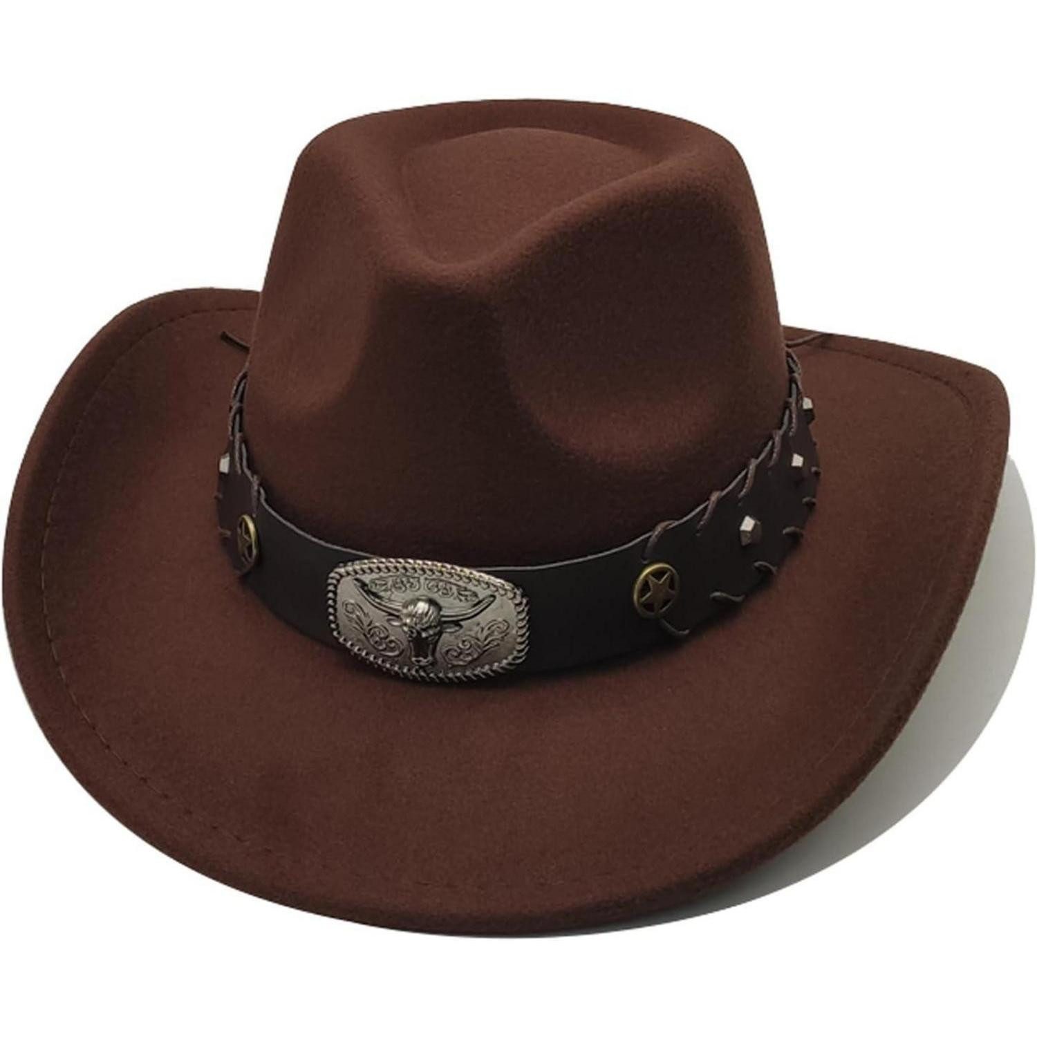 LuxusKollektion Cowboyhut Cowboyhut Damen Herren Westernhut Fedora Krempe Einheitsgröße Braun 2#