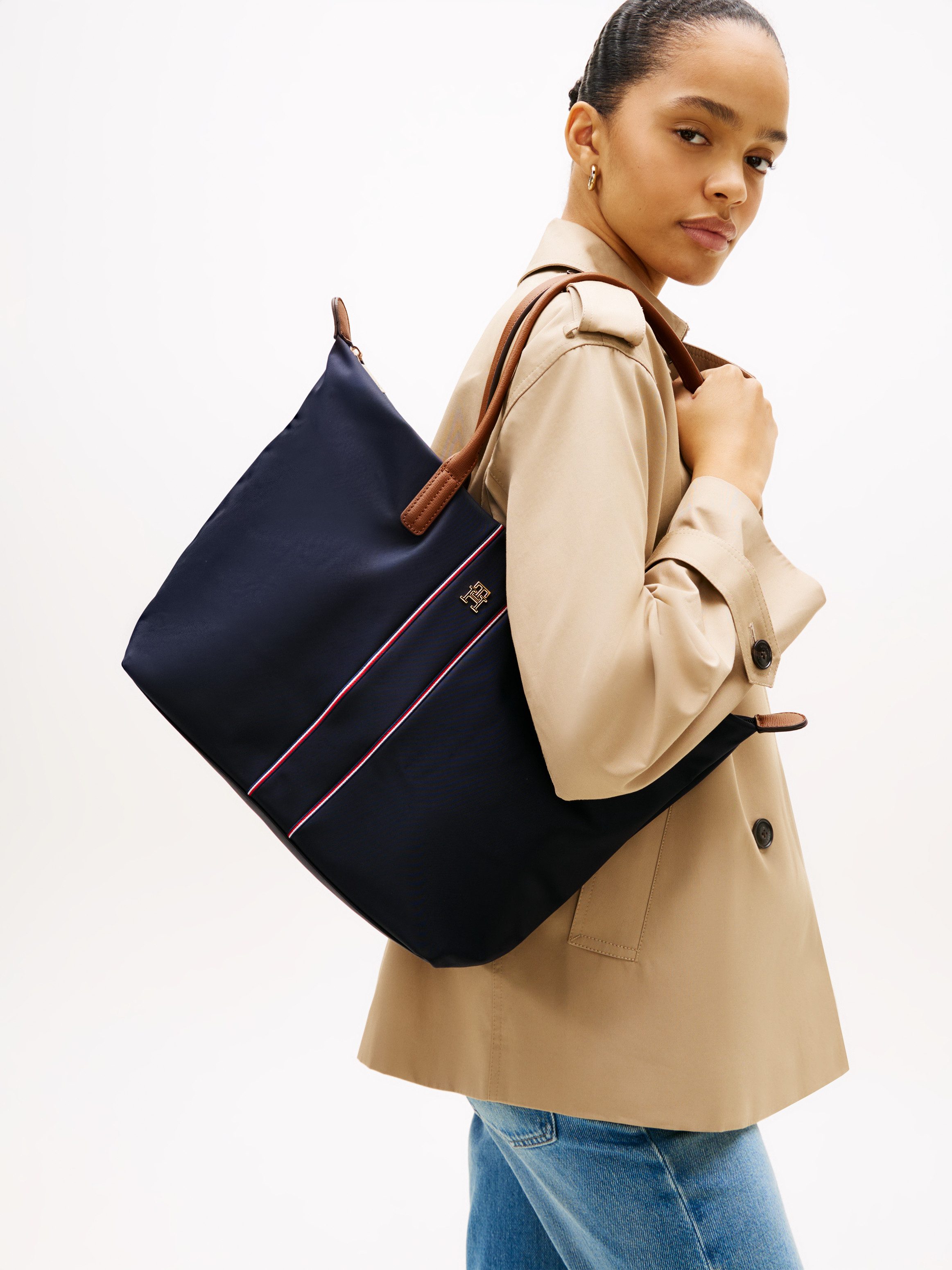 Tommy Hilfiger Tragetasche POPETTE TOTE CORP, Damen Handtasche, Schultertasche, Shopper mit Kontrastbesätzen
