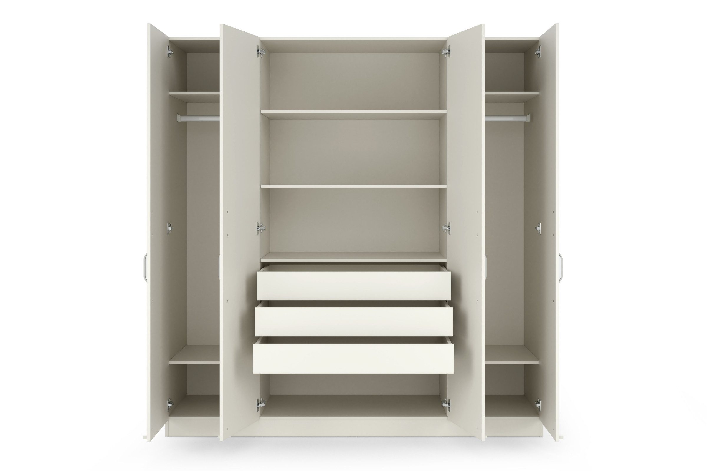 Deine Möbel 24 Kleiderschrank BRISSO BR1 200 cm, Kaschmir, Eiche Cremona, Platingrau, Metallgriffen (Set, 1-St., ideal für Flur, Garderobe oder Schlafzimmer) Drehtürenschrank 4-türig, Schubladen & Aufsatz optional