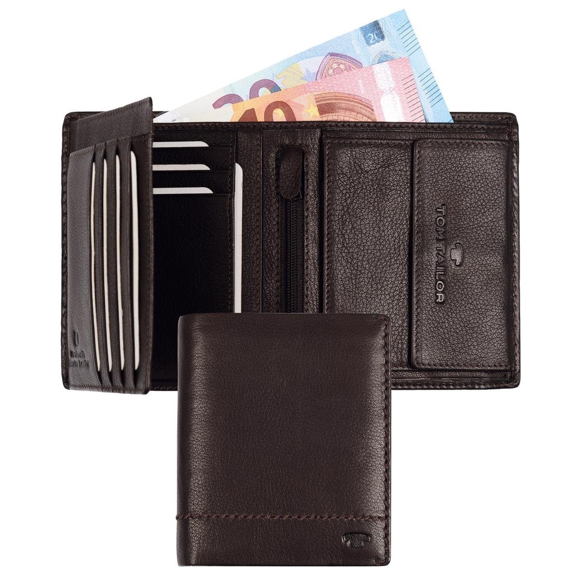 TAILOR Lederbörse Tailor Geldbörse Tom dunkelbraune TOM RFID-Ausleseschutz hochformat mit