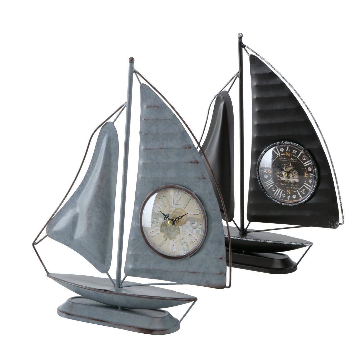BOLTZE GRUPPE Uhr Tischuhr Segelboot analog graublau/schwarz H 40 cm Stückpreis
