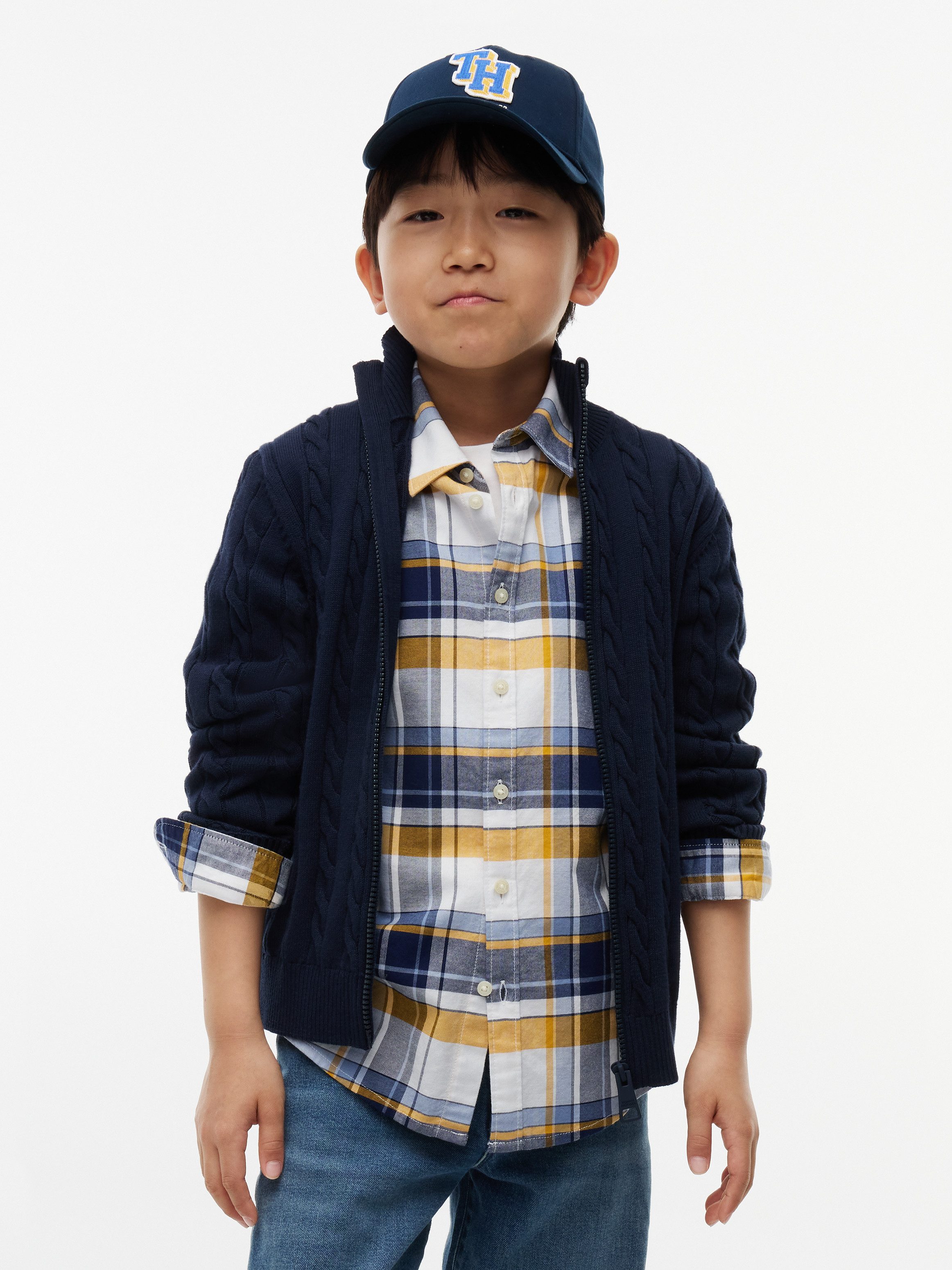Tommy Hilfiger Strickjacke Zopfmuster, Stehkragen, reine Baumwolle, Kinder bis 16 Jahre