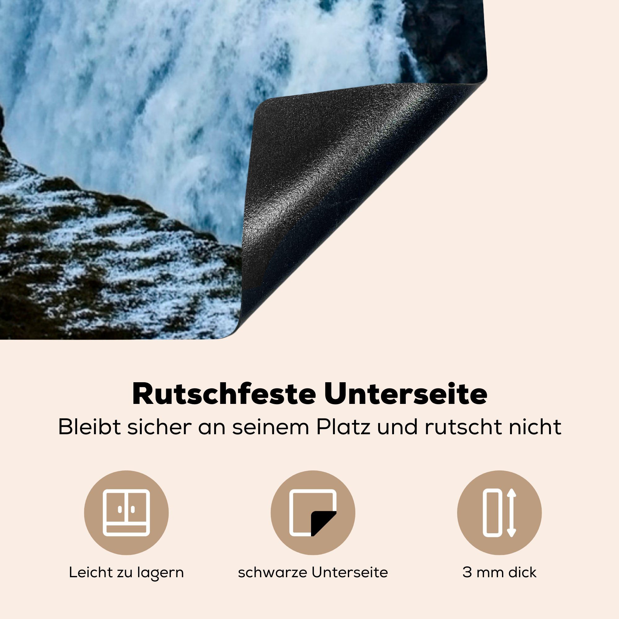 MuchoWow Herdblende-/Abdeckplatte Island - Wasserfall - küche Arbeitsplatte Europa, Ceranfeldabdeckung, (1 für 78x78 cm, tlg), Vinyl