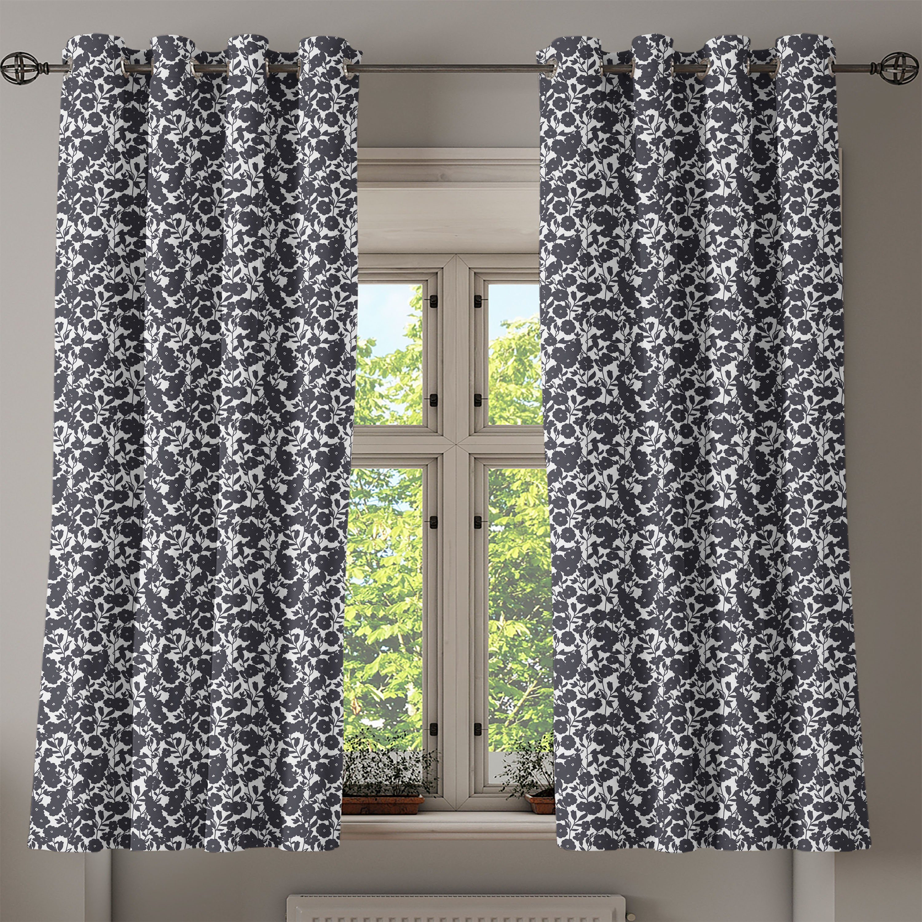 Wohnzimmer, Abakuhaus, 2-Panel-Fenstervorhänge für Schlafzimmer Schwarz-Weiss Blumen Gardine Gartenarbeit Dekorative