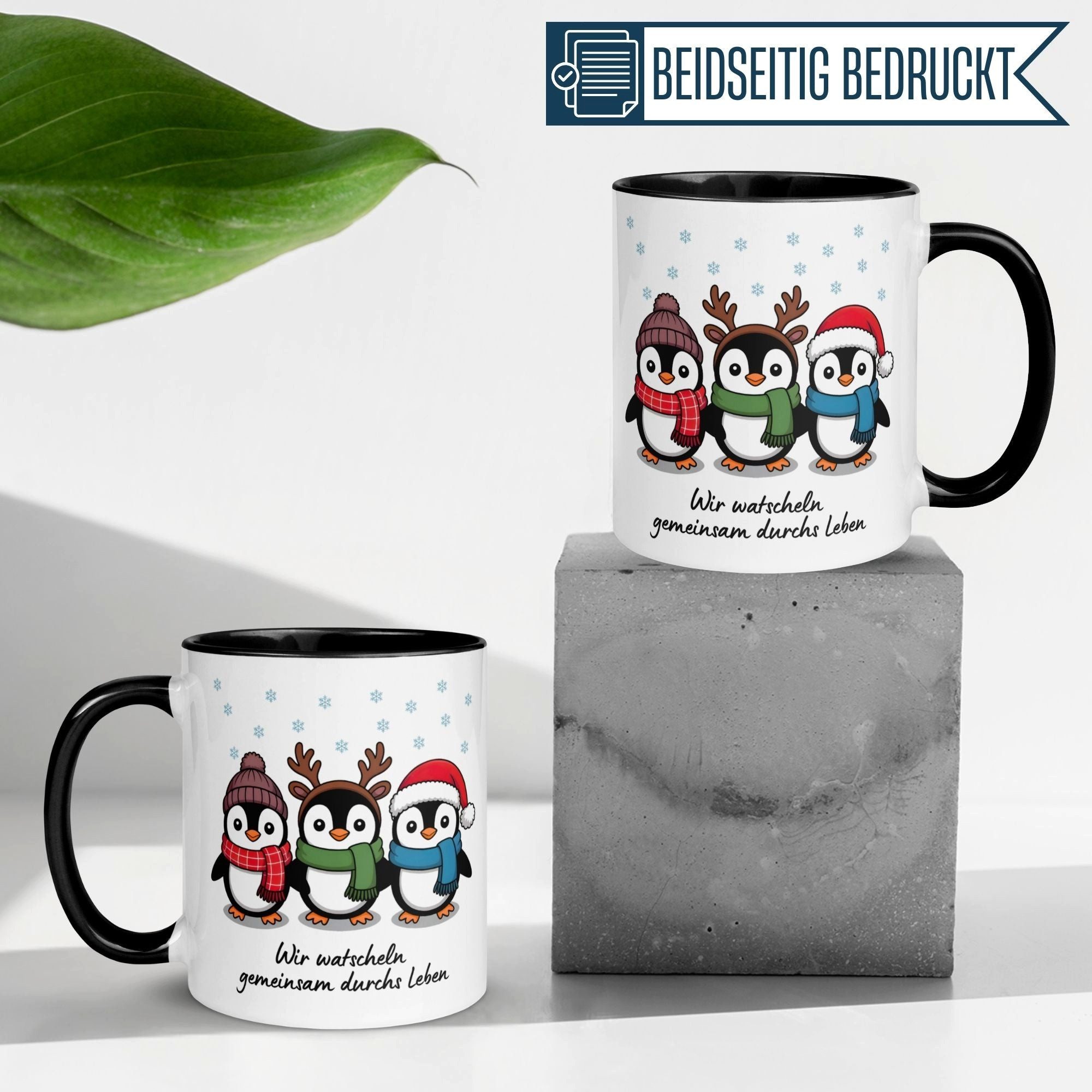 Momentals Tasse Pinguin – Wir watscheln gemeinsam durchs Leben – lustiges Geschenk, Gratis Versand · Links-&Rechtshänder · Spülmaschinenfest