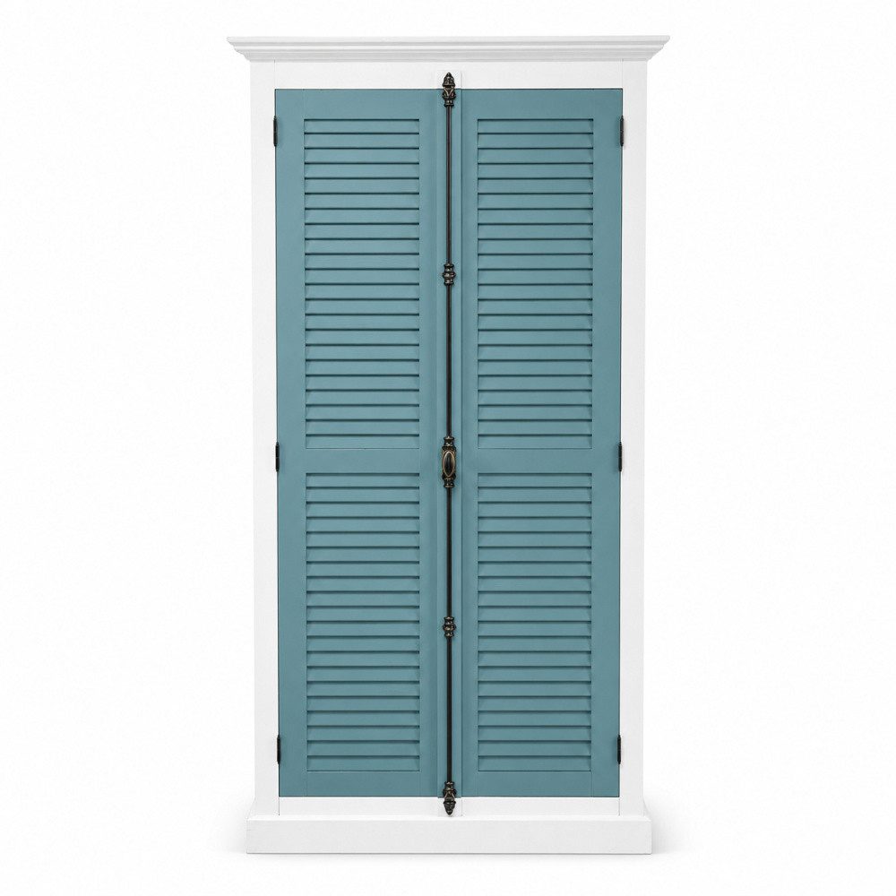 Wohnpalast Wäscheschrank Kleiderschrank 110 cm Weiß-Hellblau – Massivholz Kiefer